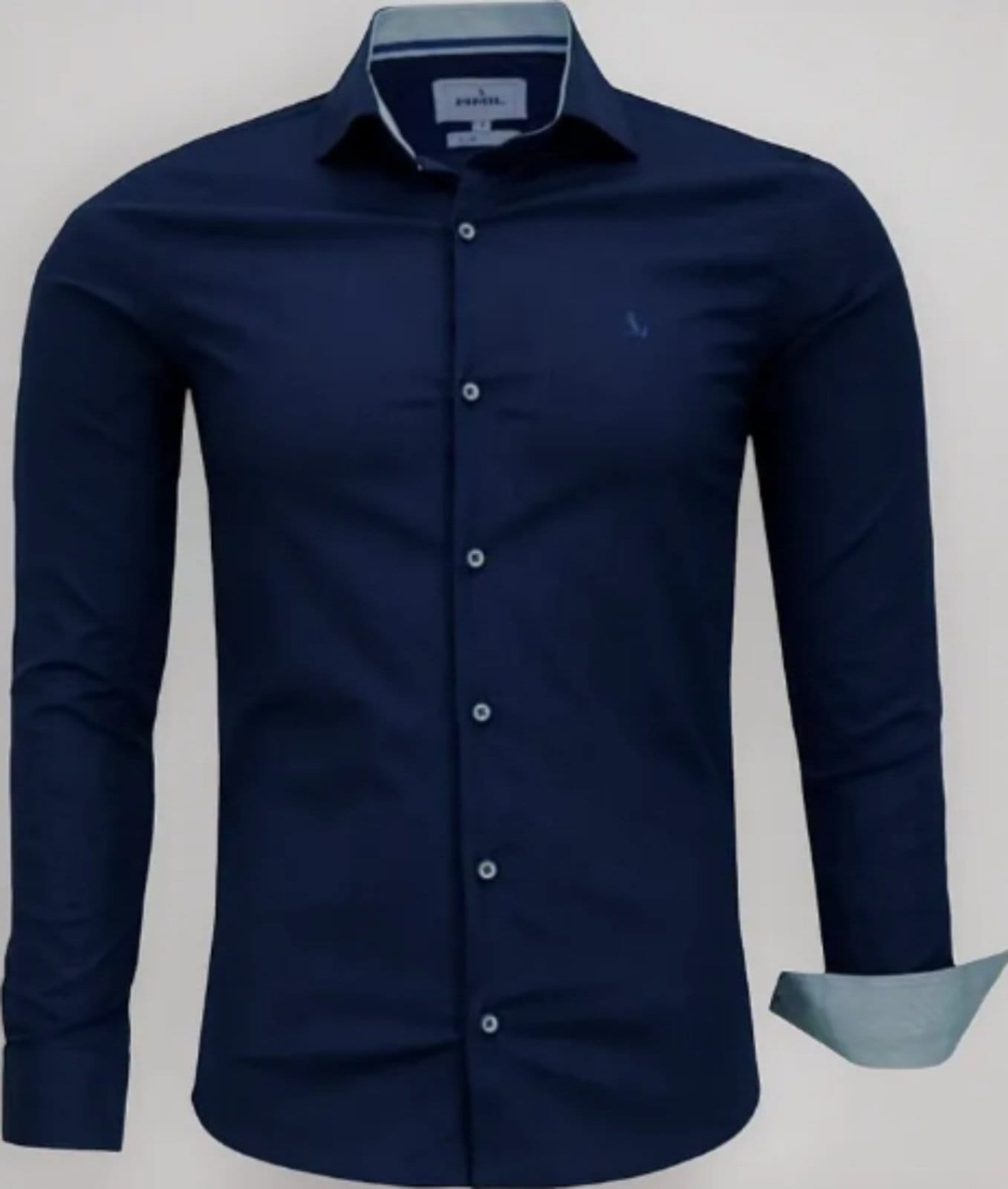 Camisa Social Amil Slim Flash Algodão Com Elastano Manga Longa Luxo Marinho