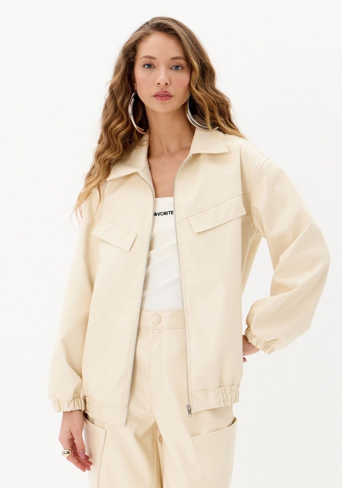 Vista principal Jaqueta Oversized PU My Favorite Things branco