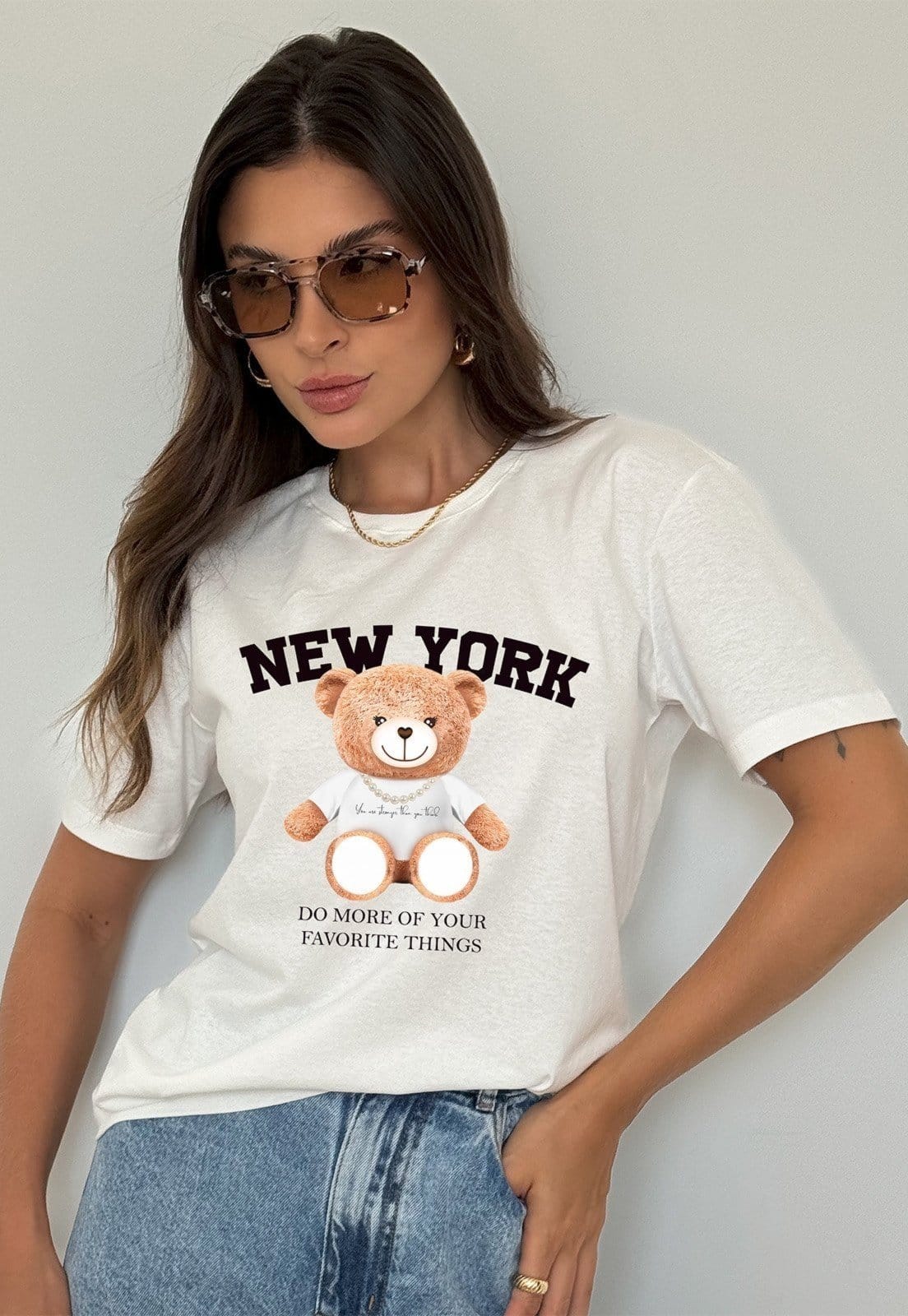 Vista 2 Camiseta Cianitas Off Estampa Urso New York Cianitas off-white