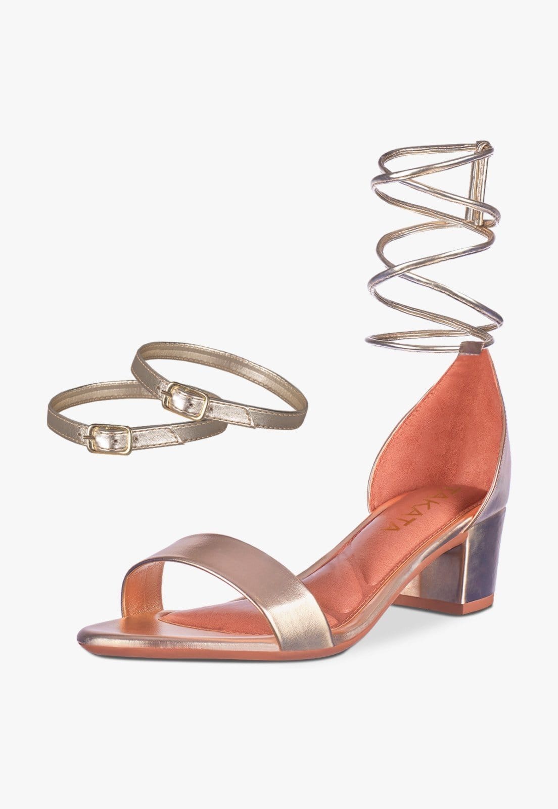 Vista principal Sandália Feminina Salto Quadrado Grosso Bloco Baixo tira Confortável Sapato Festa elegante Ouro - ligth TAKATA BY RAFAEL TAKATA dourado