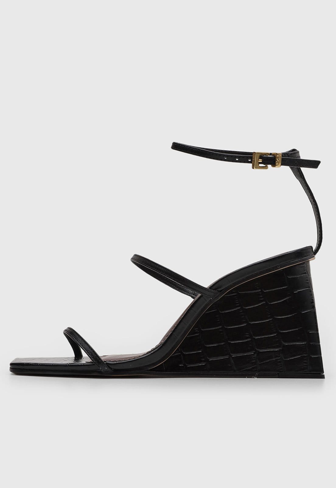 Vista principal Sandália Feminina Santa Lolla Salto Anabela Textura Croco Preta Santa Lolla preto