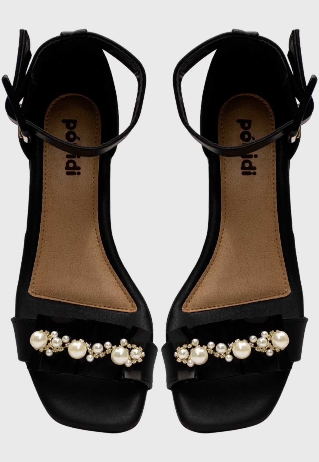 Vista 2 Infantil - Sandália Feminina Pópidi Menina Salto Grosso Pérola Sanfonado Pópidí preto