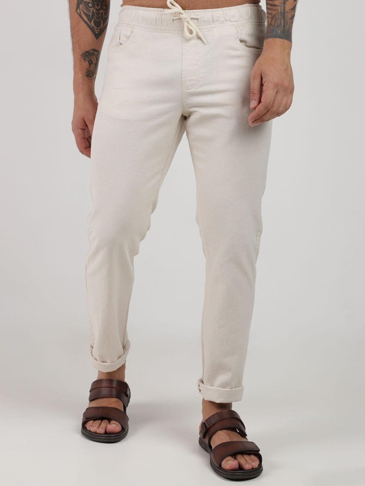 Vista principal Calça Linho Eletrón Masculina NATURAL Elétron bege natural