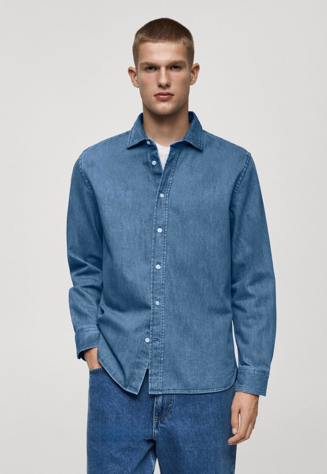 Vista principal Infantil - Camisa Jeans Mango Reta Robin Mango azul