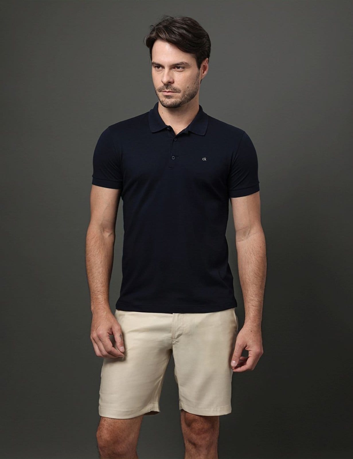 Vista principal Polo Masculina Slim Meia Malha Pima Calvin Klein - Marinho Calvin Klein Jeans azul marinho