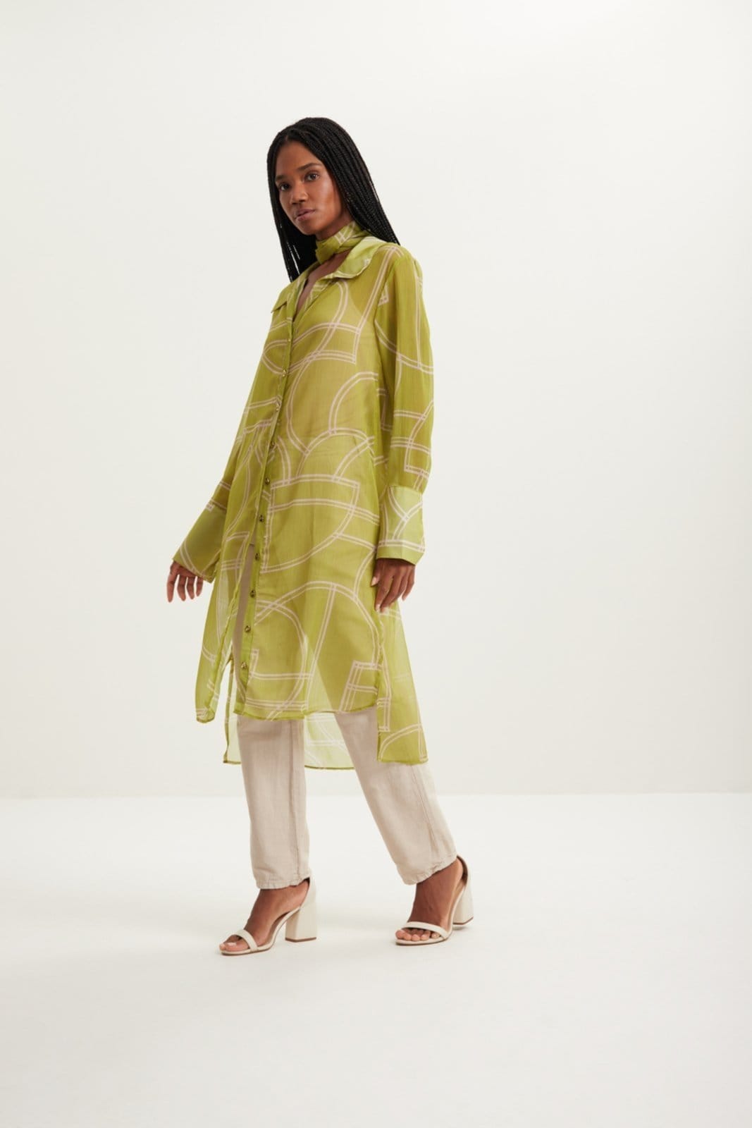 Vista 2 Vestido Midi Estampado Com Mangas Longas E Faixa Ajustável Lez a Lez poás