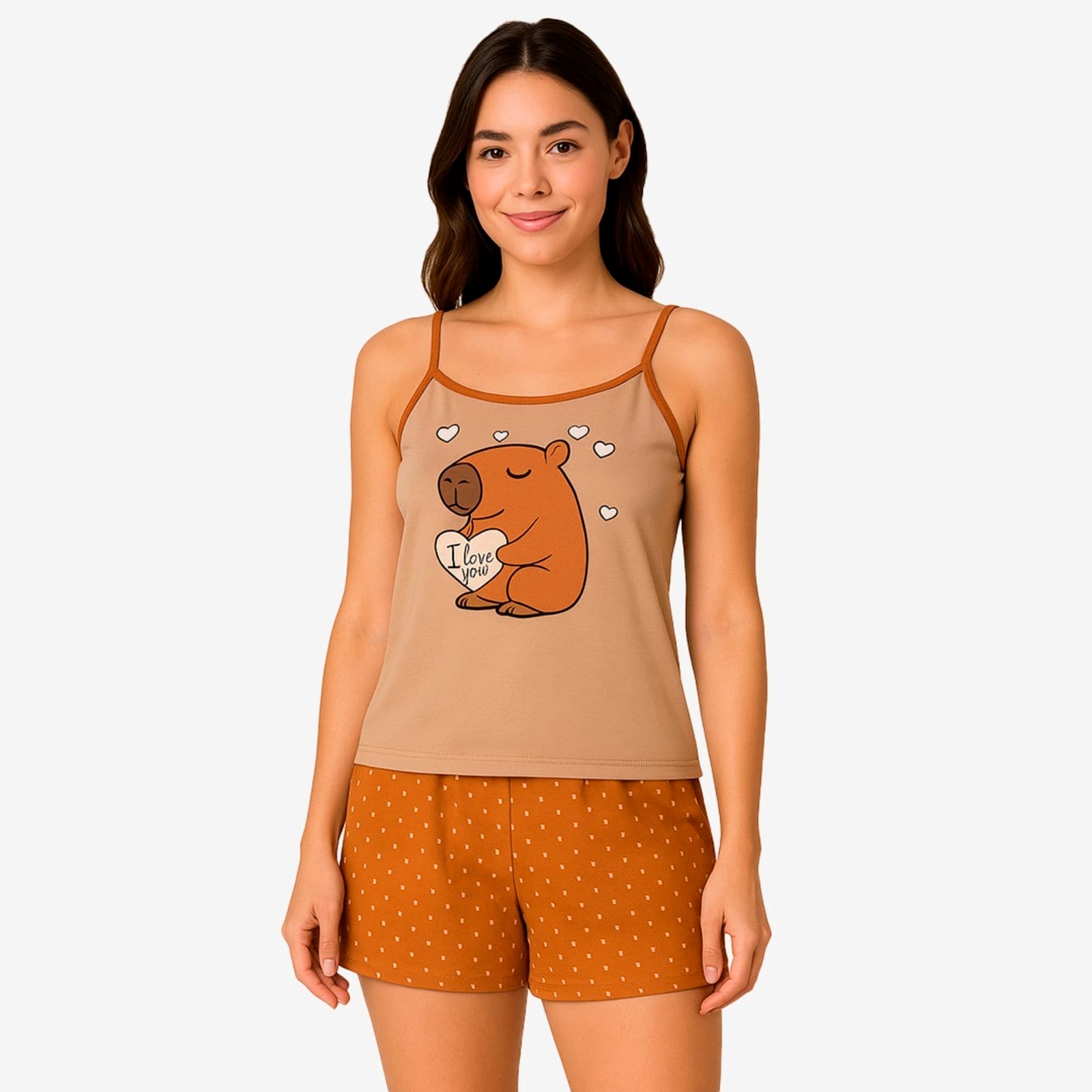 Kit 2 Conjunto de Verão Gabi Lingerie Capivara Baby Doll Elegante Alcinha Estampado Pijama Sensual