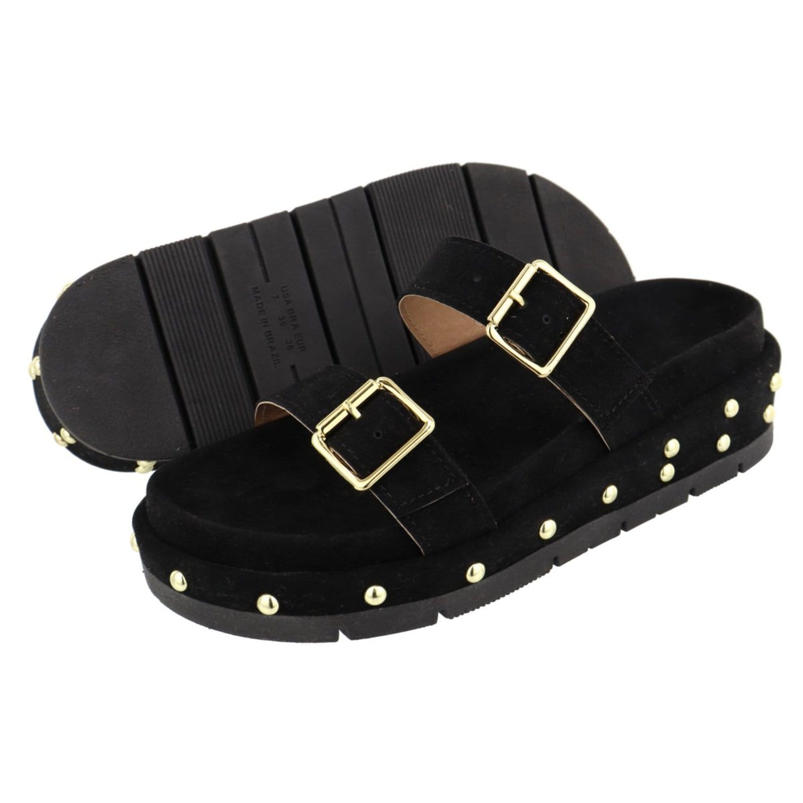 Vista 2 Sandália Papete Feminina Sola Alta Fivelas Camurça Preta TELLINI STORE preto