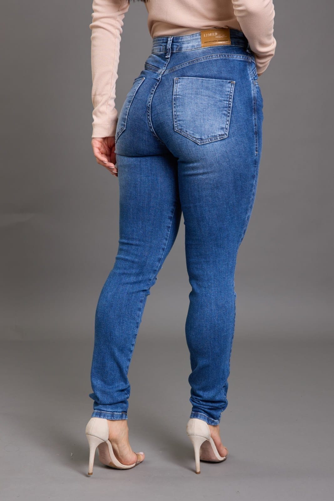 Vista 2 Calça Jeans Skinny Feminina com Rasgos Cintura Alta Lemier Collection LEMIER azul