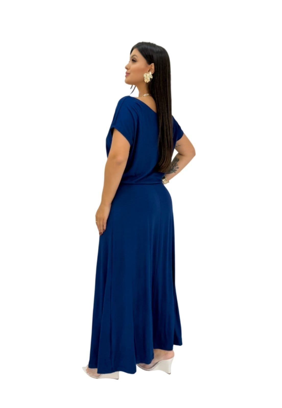 Vista 2 Vestido Longo Marinho Maria Paes azul marinho