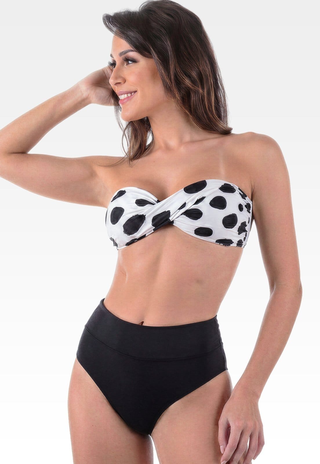 Vista principal Biquíni Summer Soul Tomara Que Caia Hot Pants Poá Summer Soul branco/estampado/preto