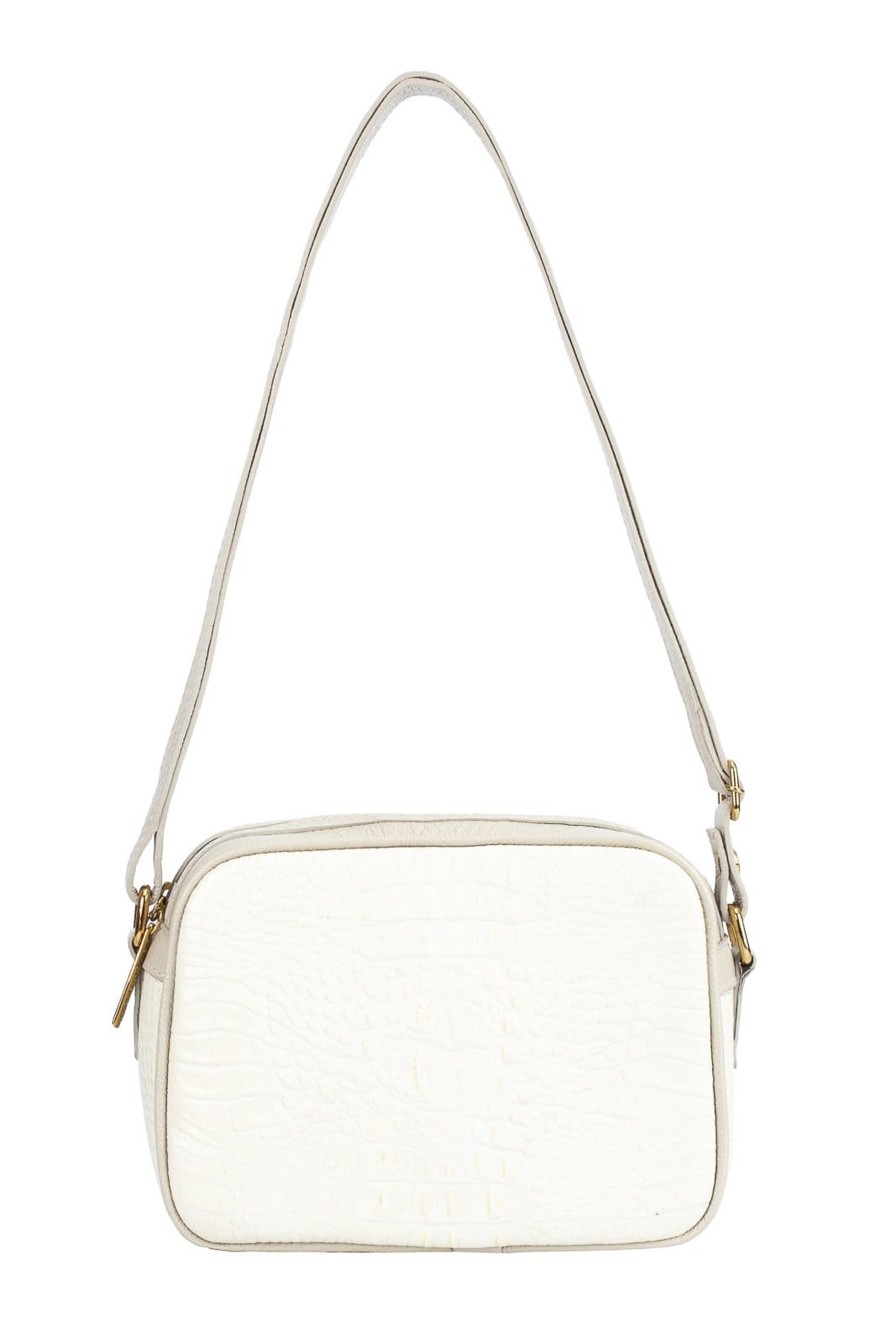 Vista principal Bolsa Andrea Vinci Quadrada Pequena De Couro Croco Diana - Marfim Andrea Vinci bege