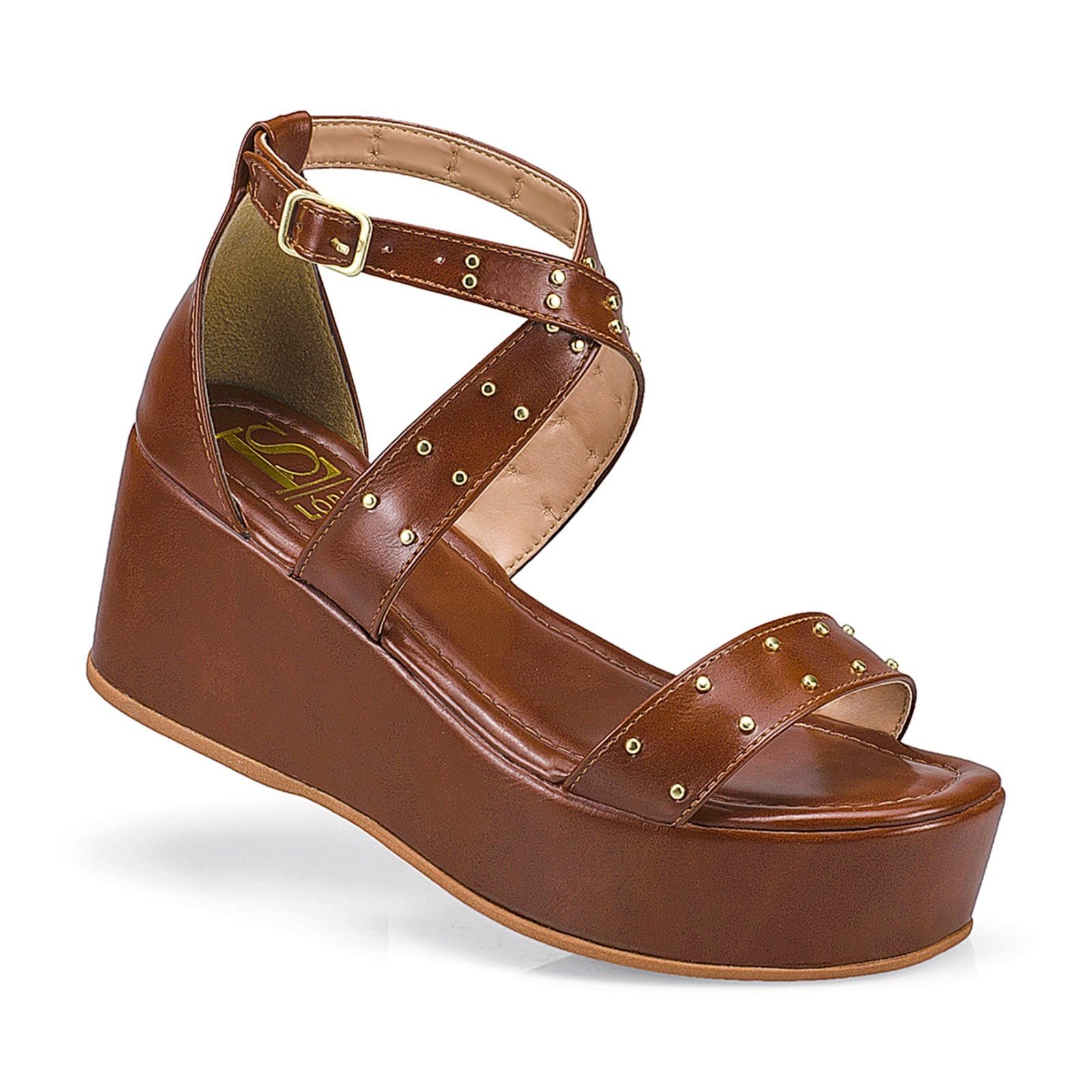 Vista 2 Sandália Feminina Tira Anabela Flatform Fivela 410 LÓRIS SHOES caramelo