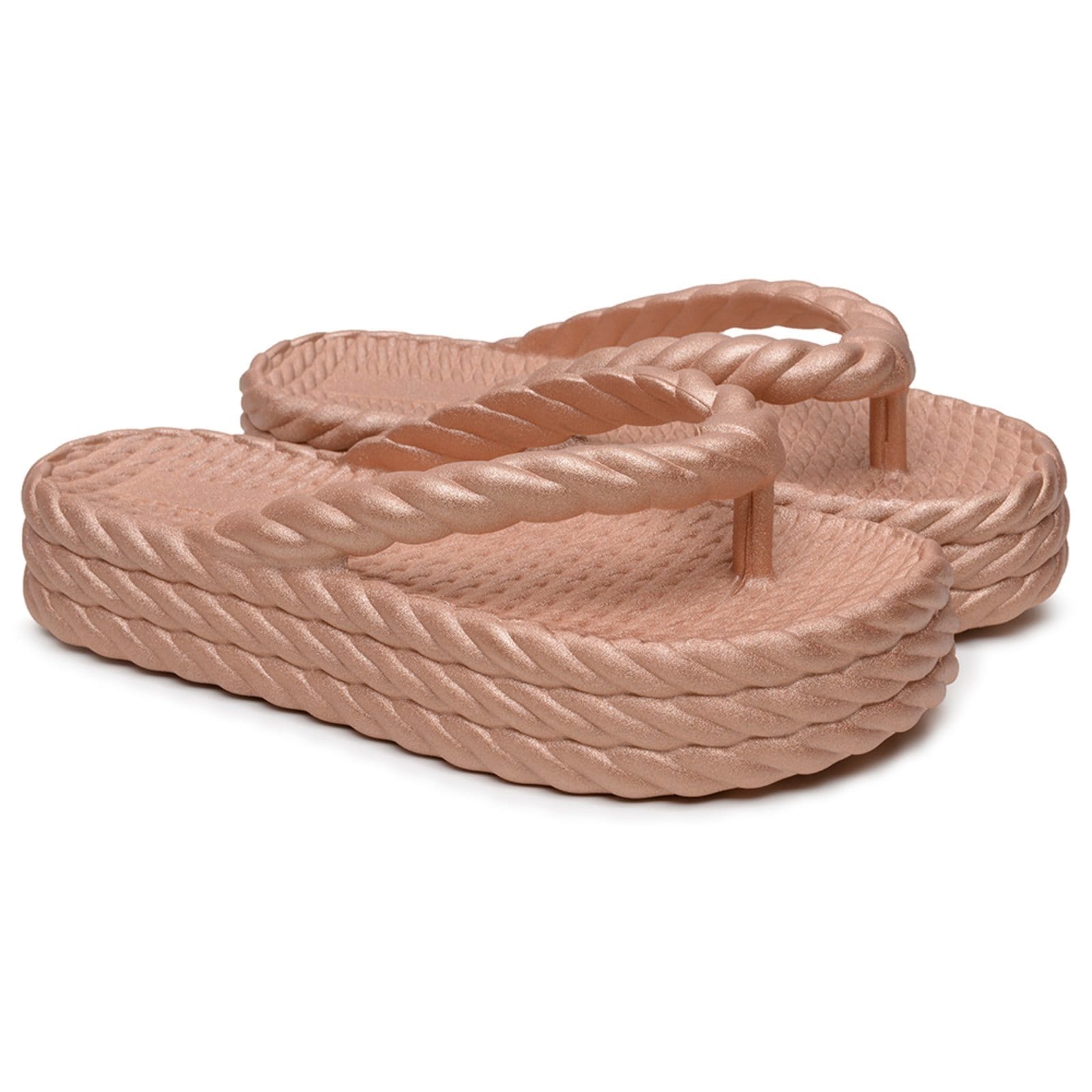 Vista 2 Chinelo Feminino Casual A. Andrade Sandália Plataforma Tamanco De Dedo Flat Moderno Metalizado Veritimo rosê