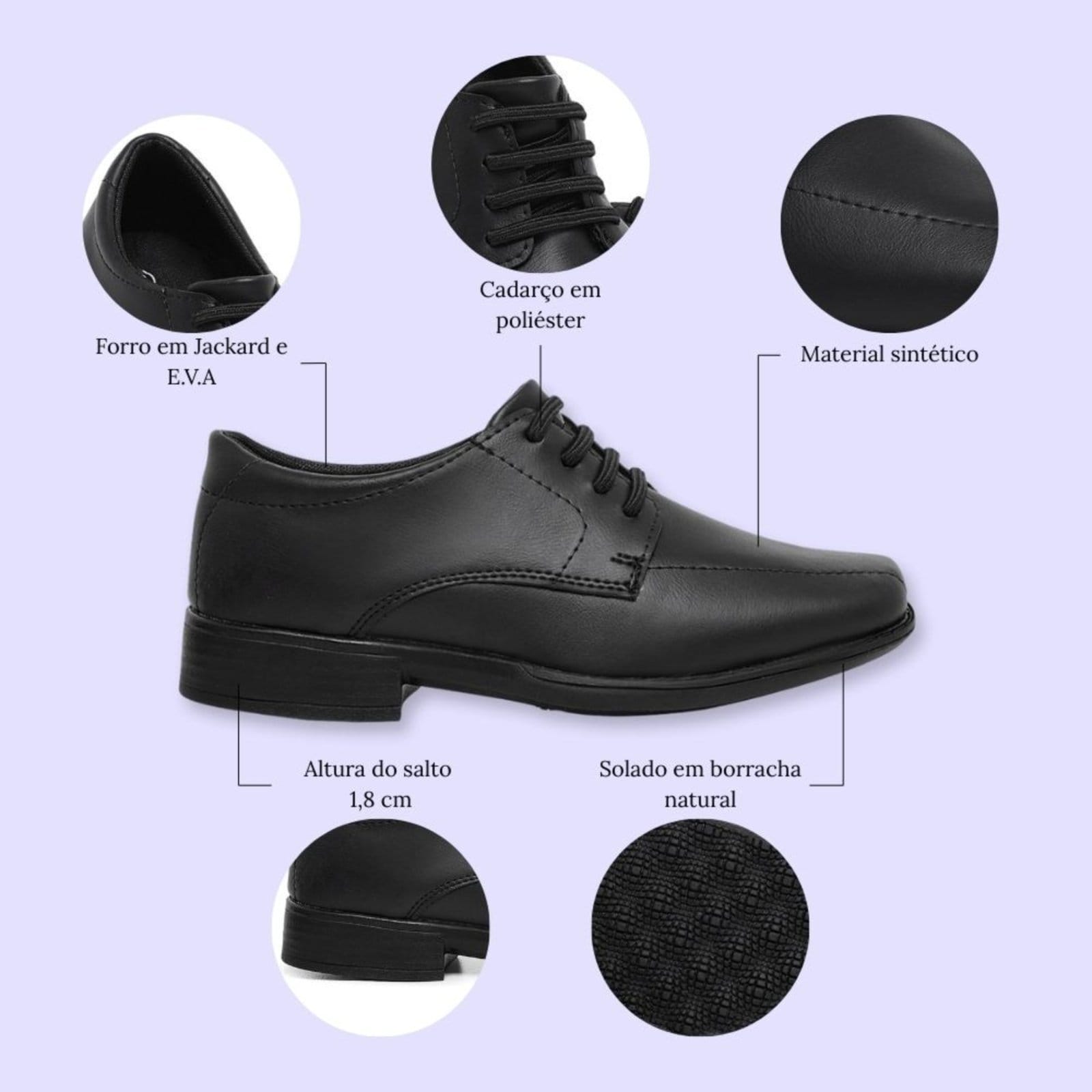 Vista 2 Kit Sapato Social Cinto 447 Pajem Bico Quadrado Casamento Daminho Clássico Schiareli preto