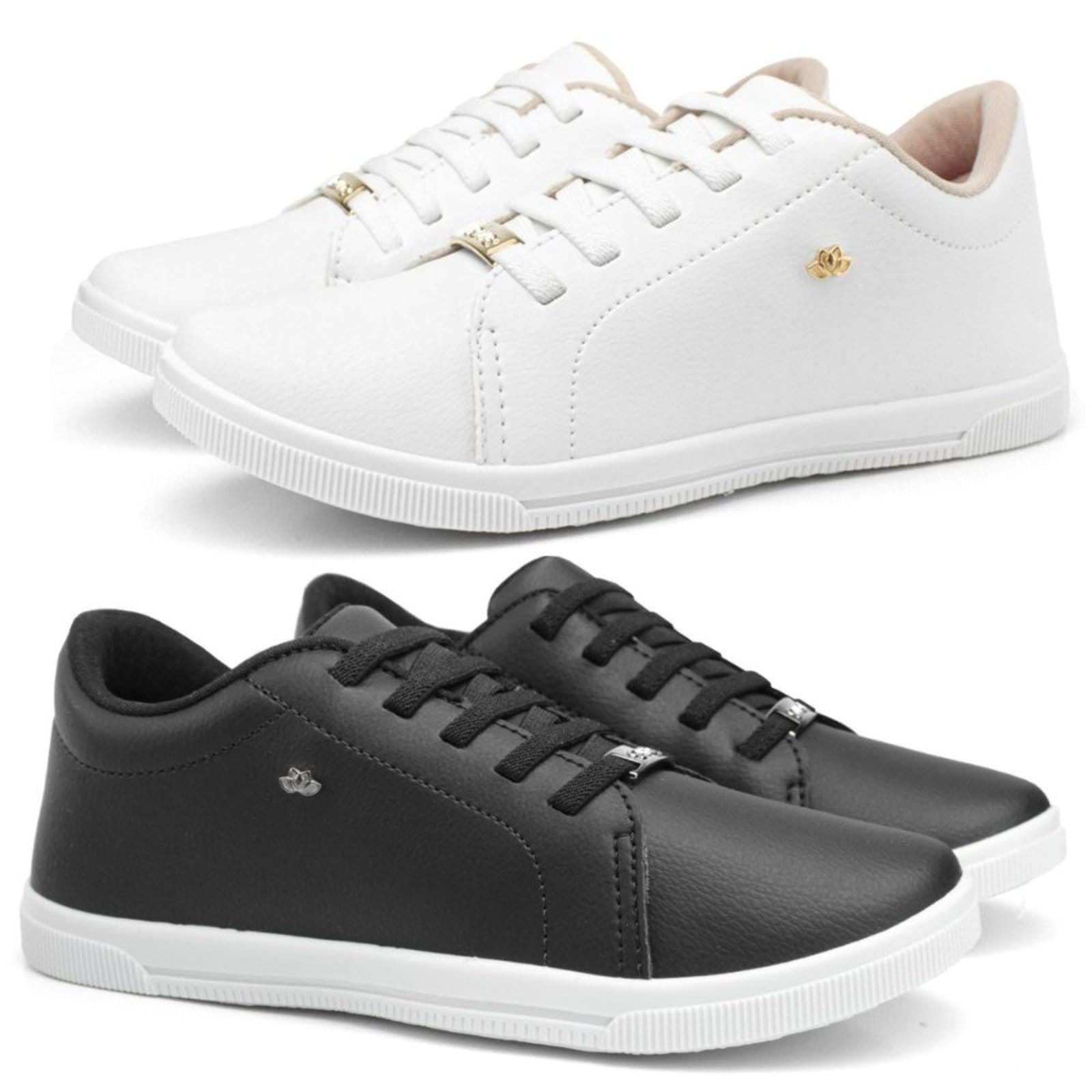 Vista principal Kit 2 Pares Tênis Feminino Sapatofran Sapatenis Casual Lançamento e Sapatofran branco/preto