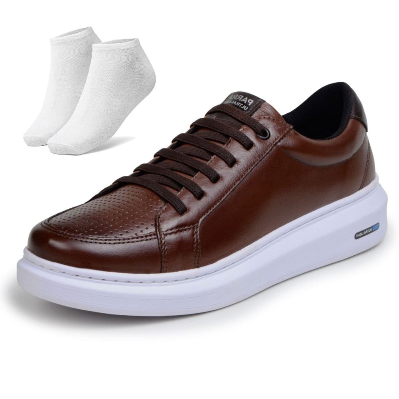 Kit Tênis Sapatenis Bia Ramos com Cadarço Confortavel em Couro Masculino + Meia