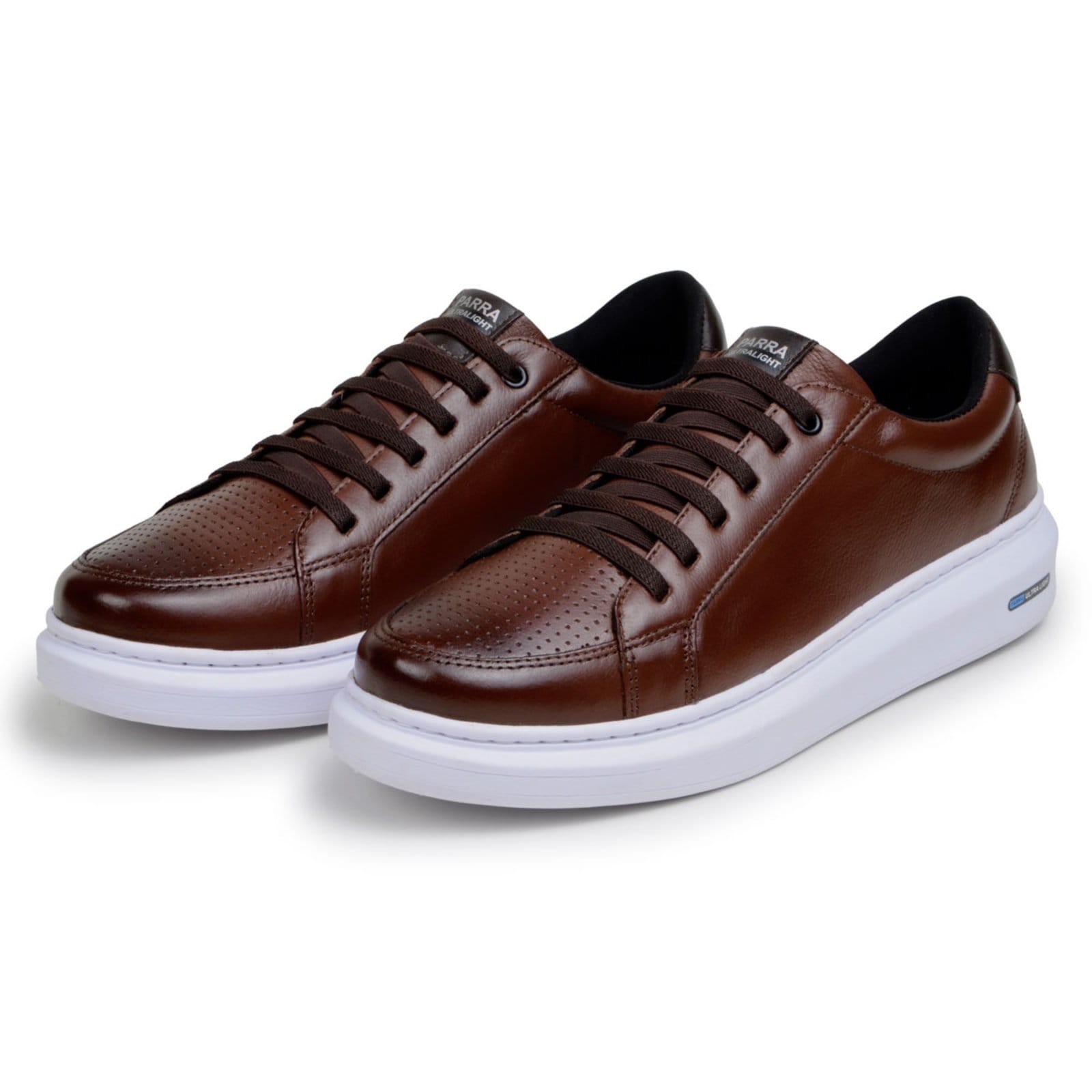 Vista 2 Kit Tênis Sapatenis Bia Ramos com Cadarço Confortavel em Couro Masculino + Meia Bia Ramos marrom