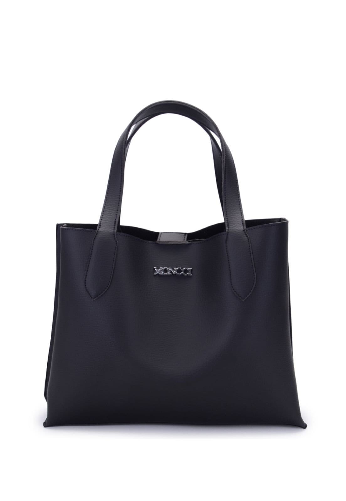 Vista 2 bolsa saco media shopper casual feminina minimalista com divisória faculdade versátil Veneza MONCCI preto