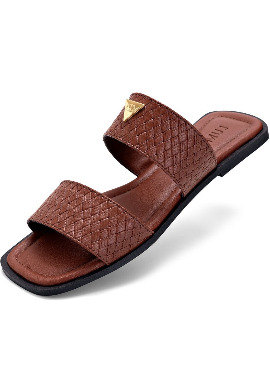 Sandáia Rasteira Feminina Lumiss Tressê Confortável Enfeite Metalizado