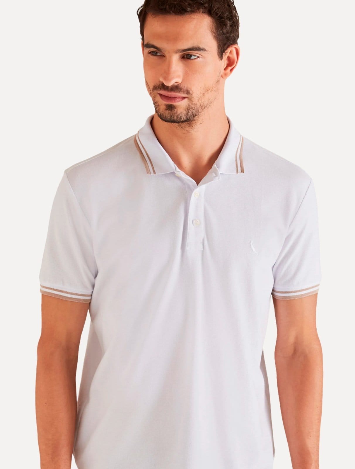 Polo Reserva Masculina Regular Piquet Friso Rajado Branca