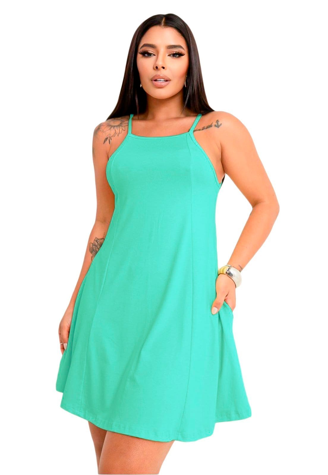 Vista 2 Vestidos YWC ind Rodado Soltinho Bolso Confortável Alcinha Lindo Bandeira YWC ind verde