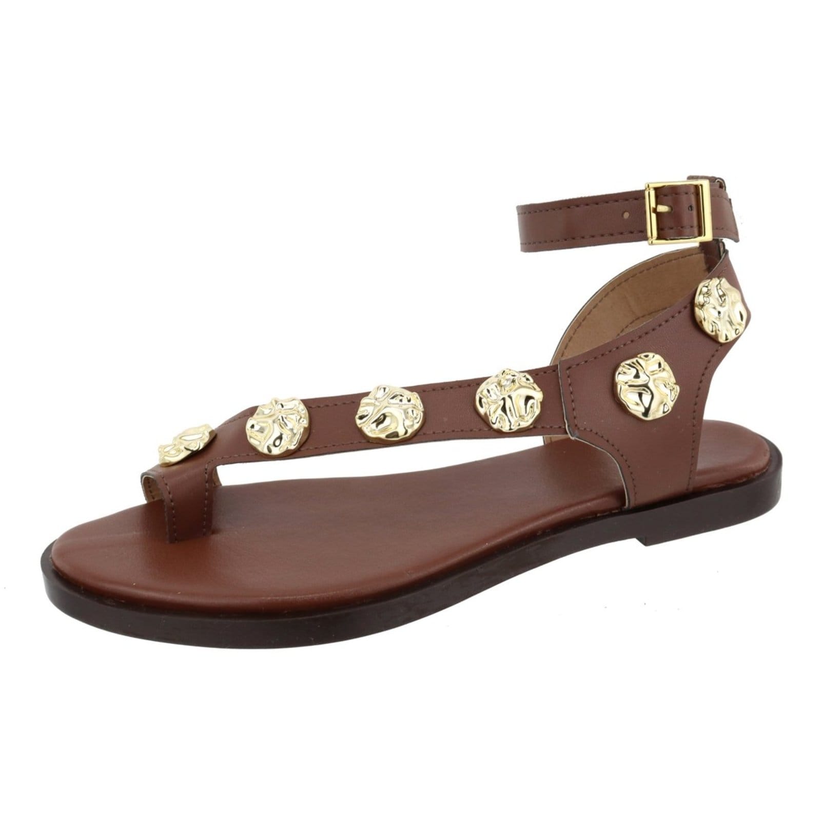 Vista principal Rasteira Sandália Feminina Metais Delicada Lançamento Marrom TELLINI STORE dourado