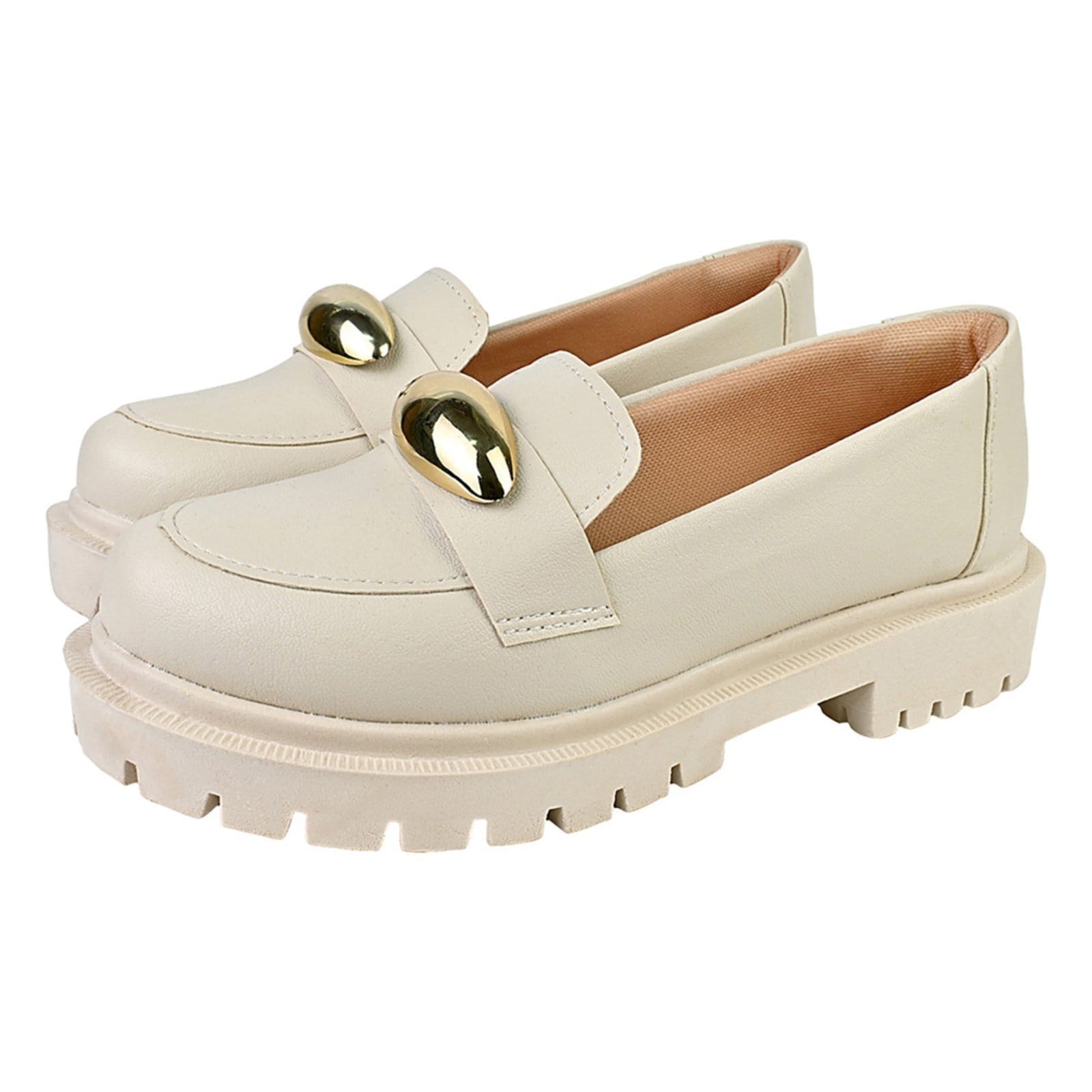 Sapato Mocassim Feminino Tratorado CM Calçados Enfeite Grande Confort Macio Off White