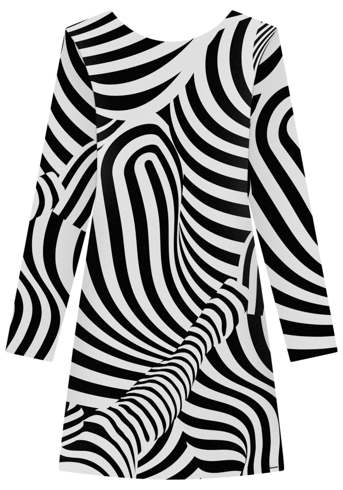 Vista 2 Vestido Curto Estampado De Mangas Longas Em Malha Canelada Lez a Lez branco