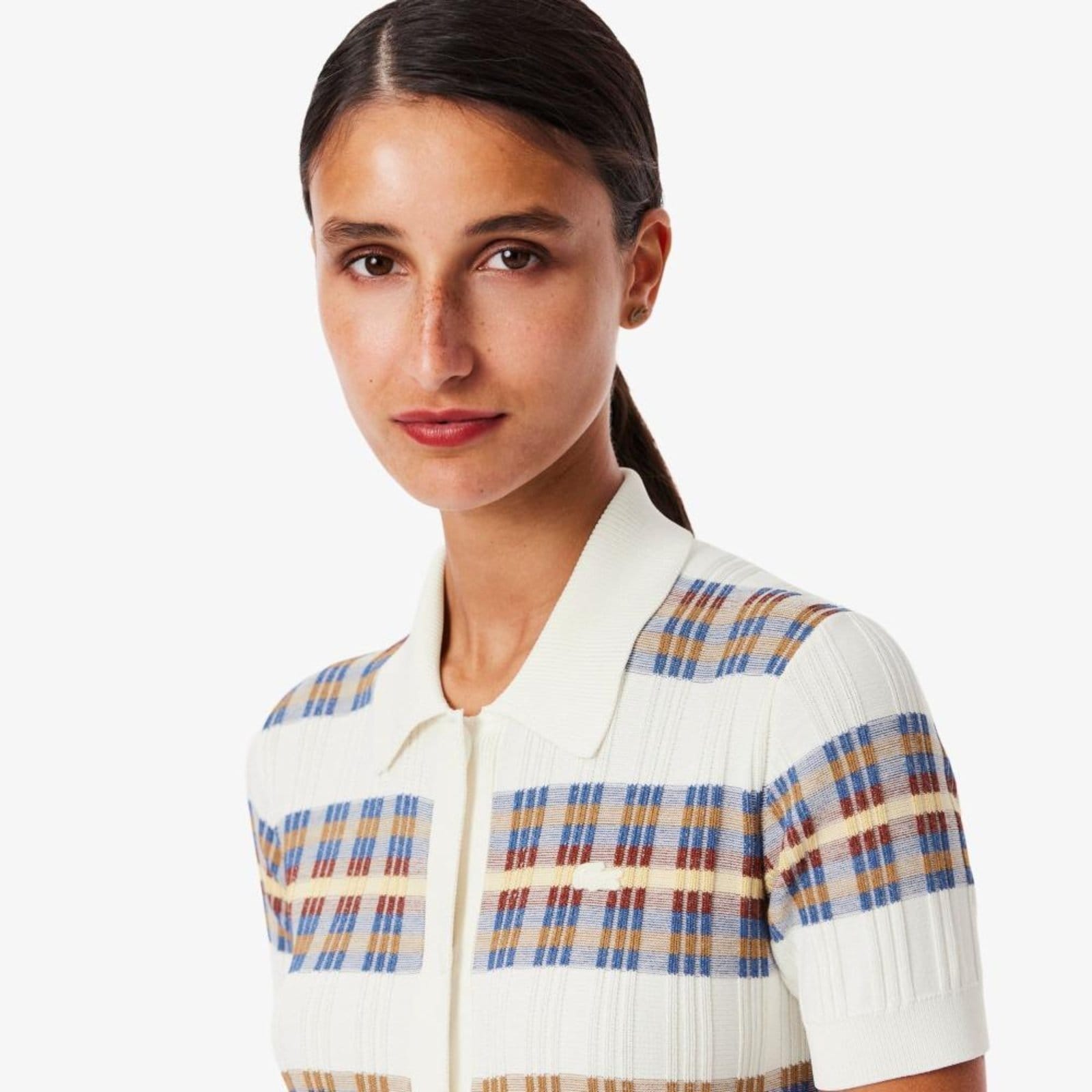 Vista 2 Vestido de Colarinho Polo de Malha Canelada Lacoste branco