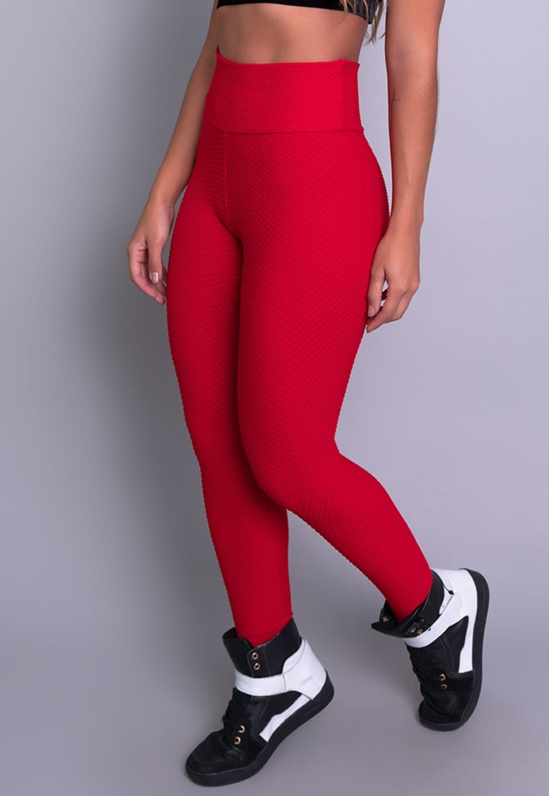 Calça Legging MVB Modas Cintura Alta Textura Tecido Bolha