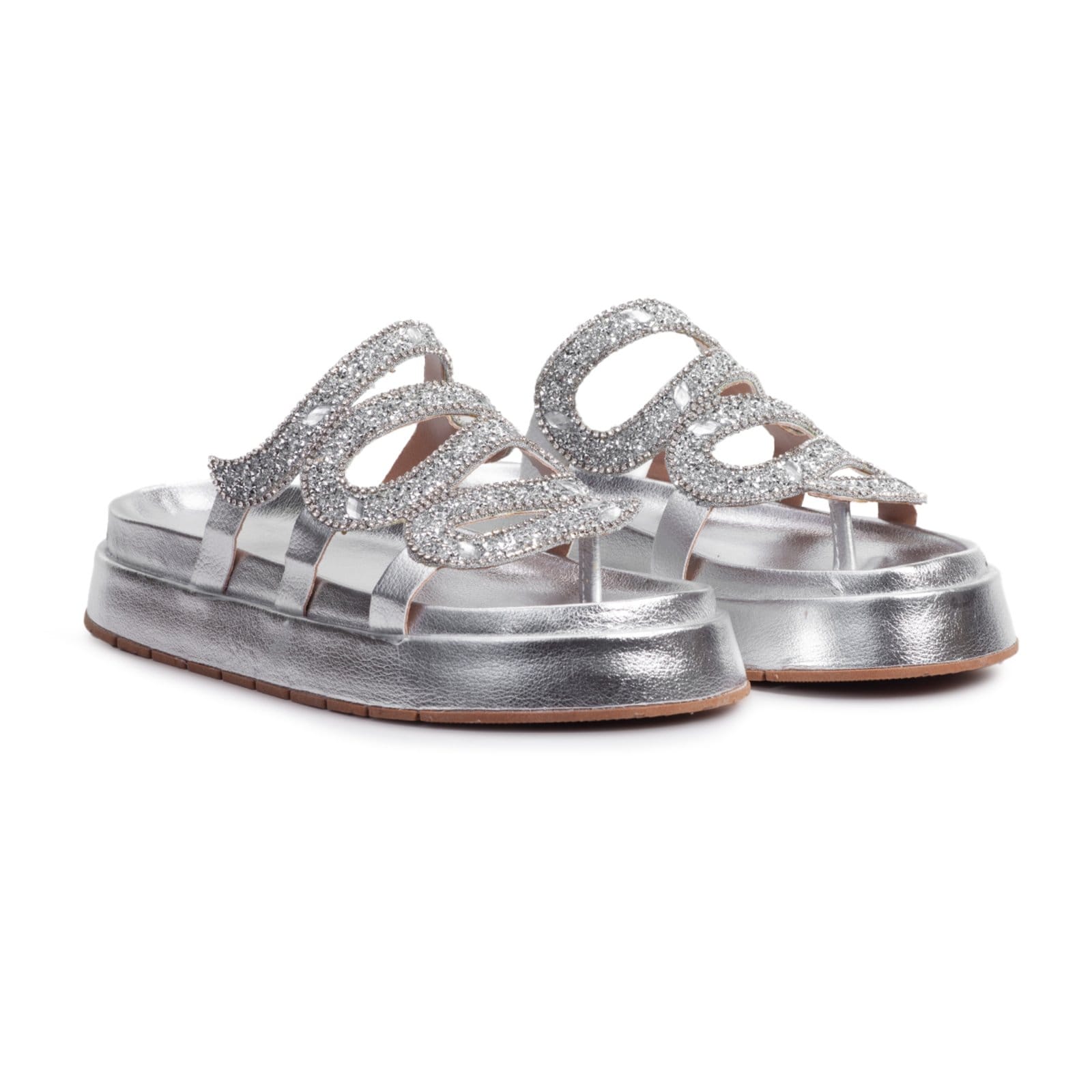 Sandália Plataforma Flat Nine4 Casual Detalhe Strass Brilhante Cobra