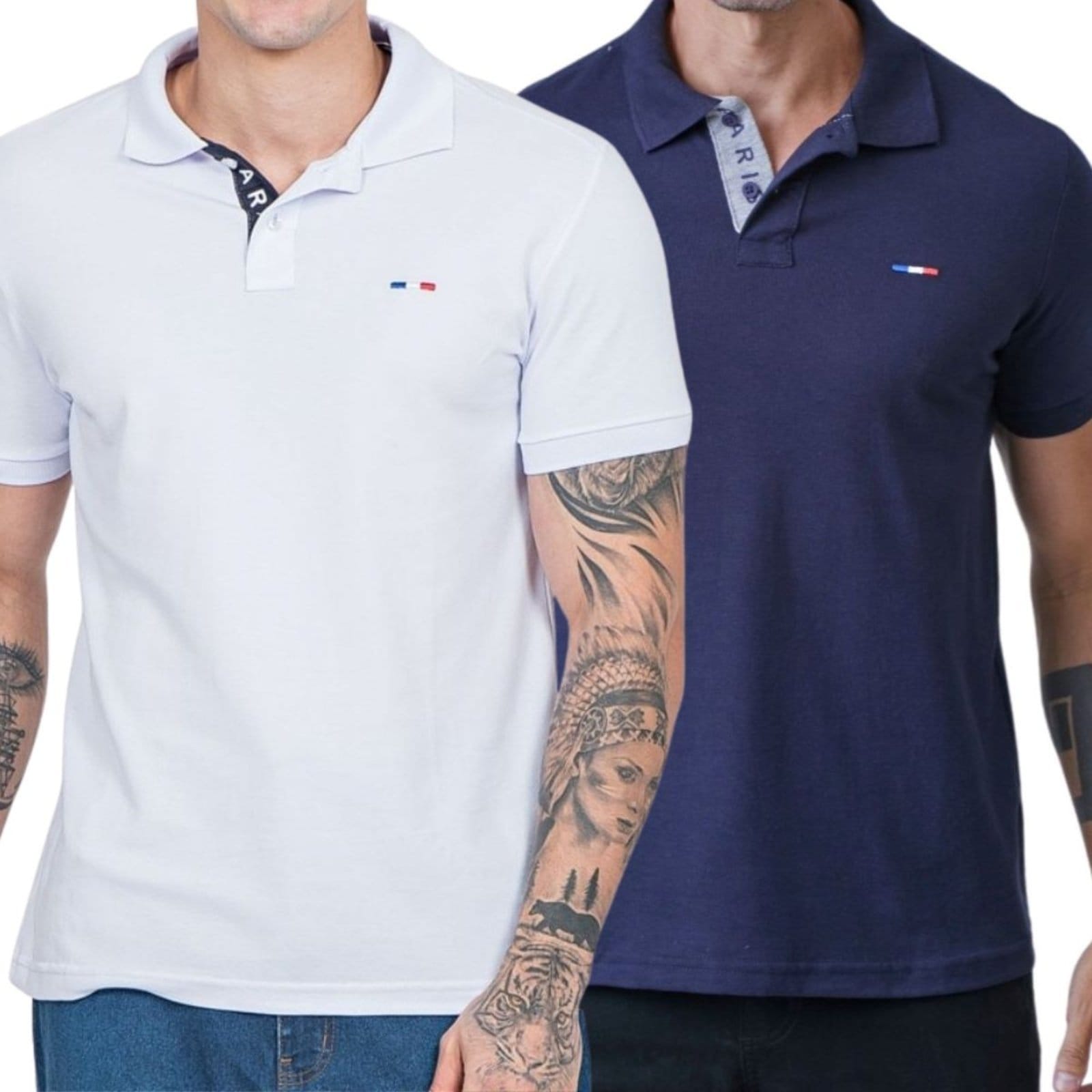 Kit 2 Polos Masculina Básicas FMF e Marinho Piquet no Estilo Tommy Bordado França