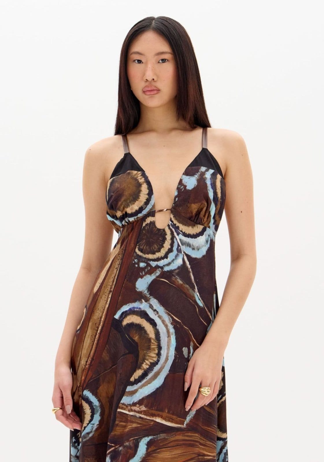 Vista 2 Vestido Super Midi De Alça Estampado My Favorite Things marrom