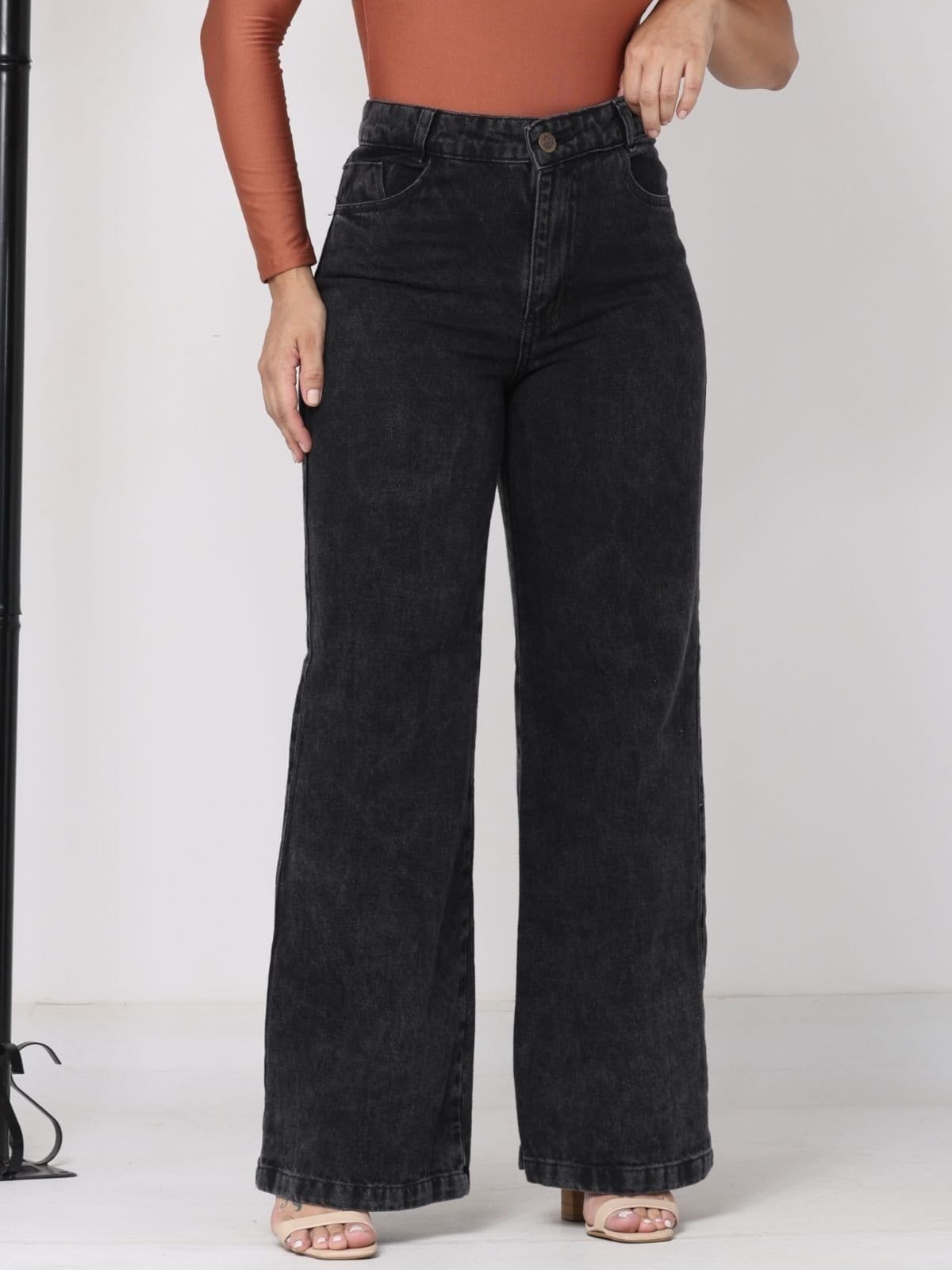 Vista principal Calça Jeans Donna De Paula Wide Leg Cinza Pantalona Feminina Cintura Alta Donna de Paula grafite