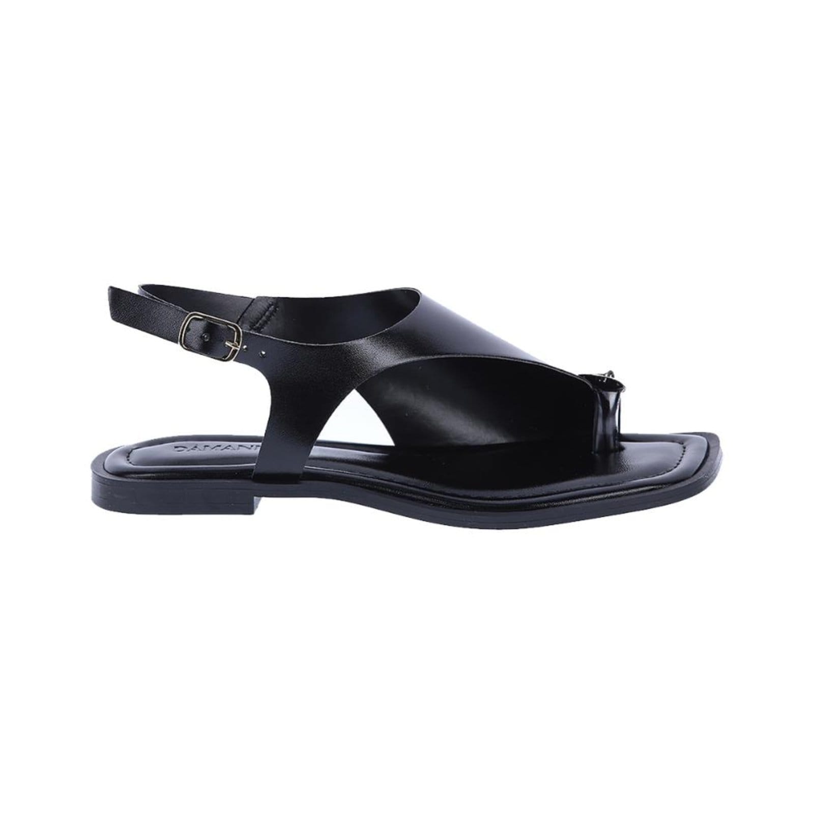 Vista principal Dalila - Sandália Rasteira Preta Minimal Metal Detalhe Moderno Damannu Shoes preto