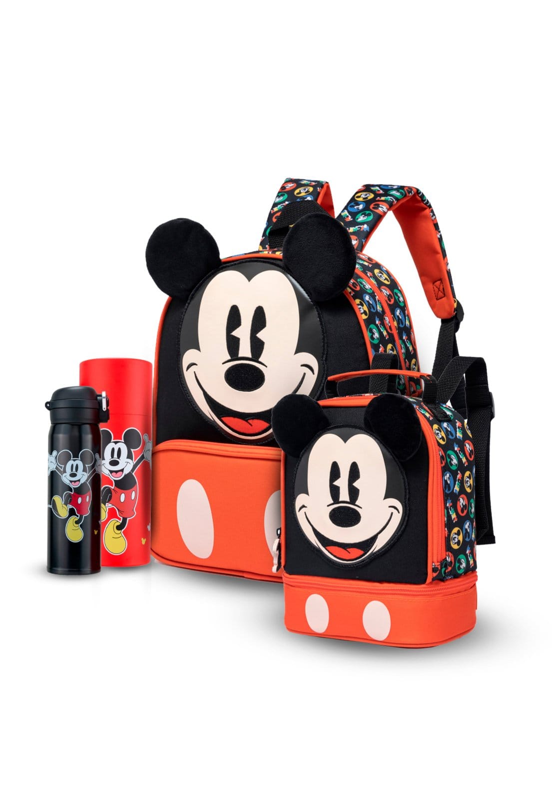 Vista principal Infantil - Kit Mochila Mickey Escolar Disney Lancheira Estojo Garrafa Disney preto