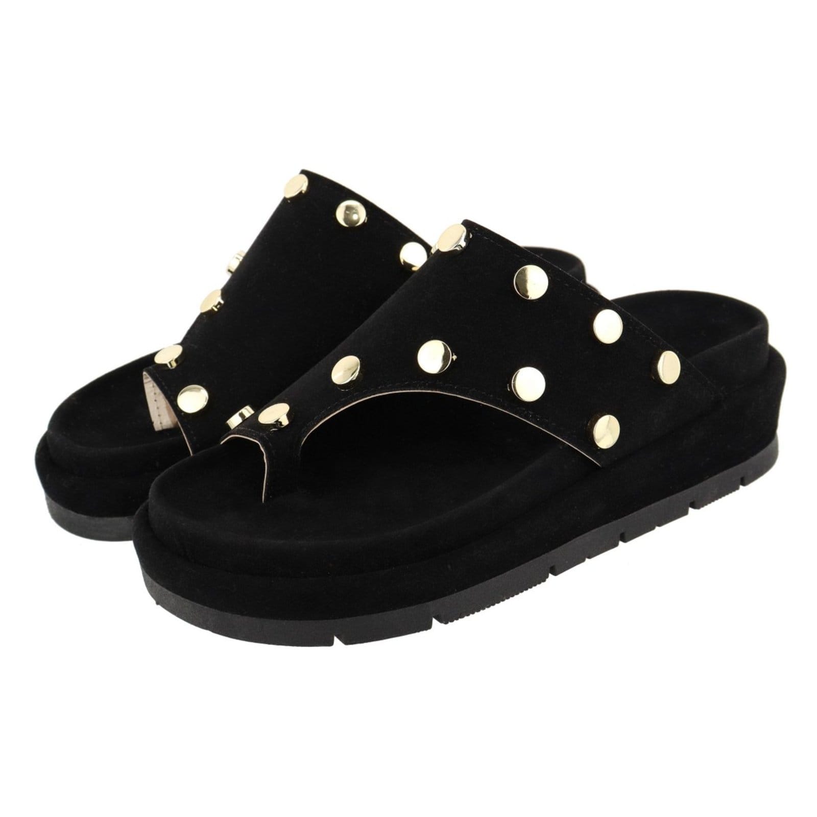 Vista principal Sandália Papete Feminina Sola Alta Bolinhas Camurça Preta TELLINI STORE preto