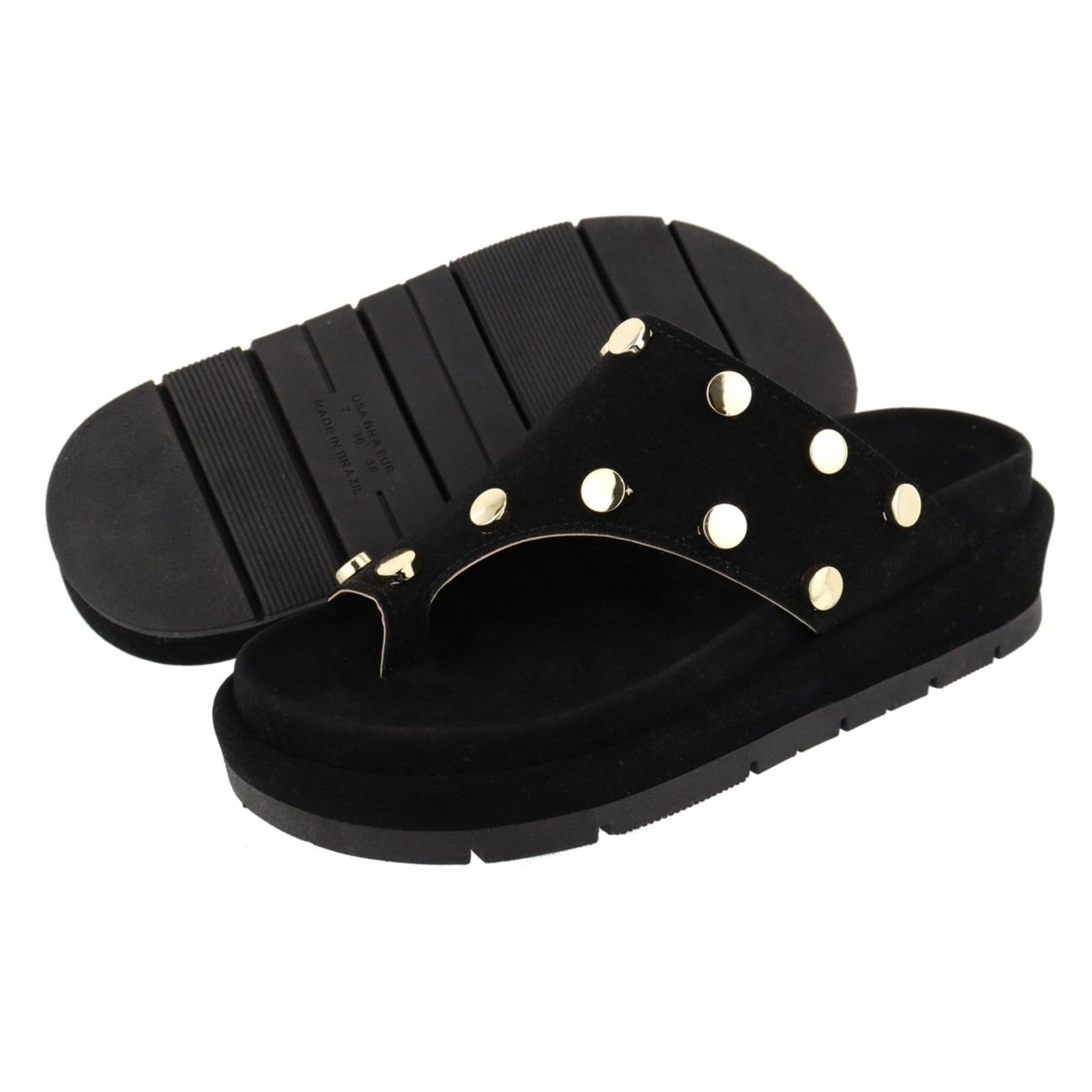 Vista 2 Sandália Papete Feminina Sola Alta Bolinhas Camurça Preta TELLINI STORE preto