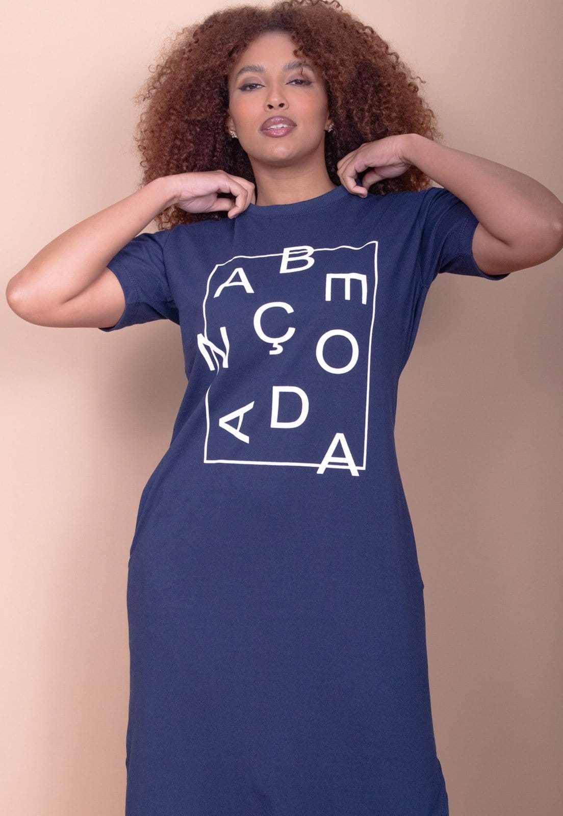 Vista principal Vestido Cabanafree Midi Algodão Manga Curta Moda Evangélica Marinho Cabanafree azul/estampado azul