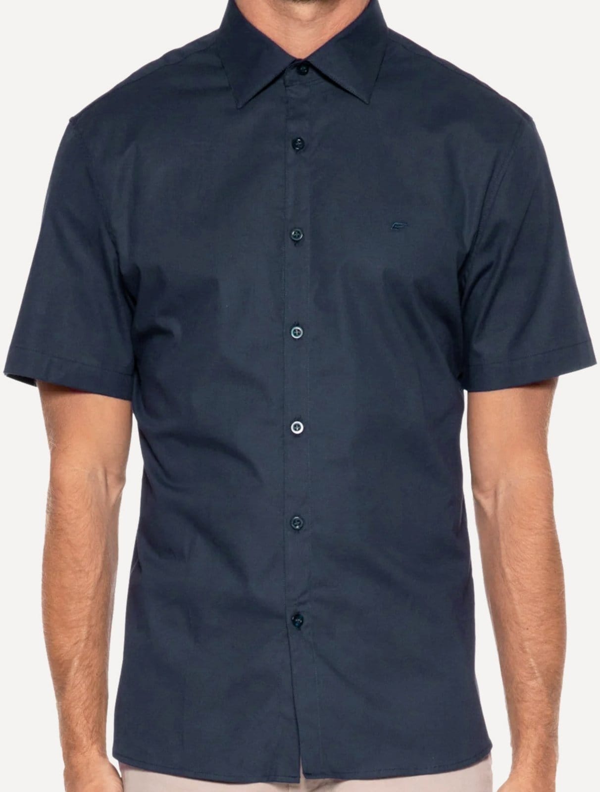 Vista principal Camisa Ellus Masculina Manga Curta Tricoline LY Classic Italian Ellus azul marinho