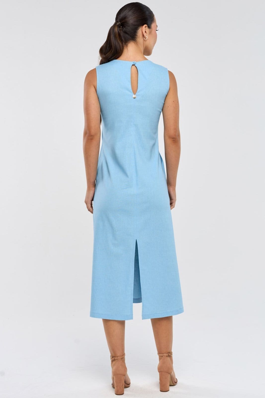 Vista principal Vestido Midi PKS Com Bolsos Linho PKS azul