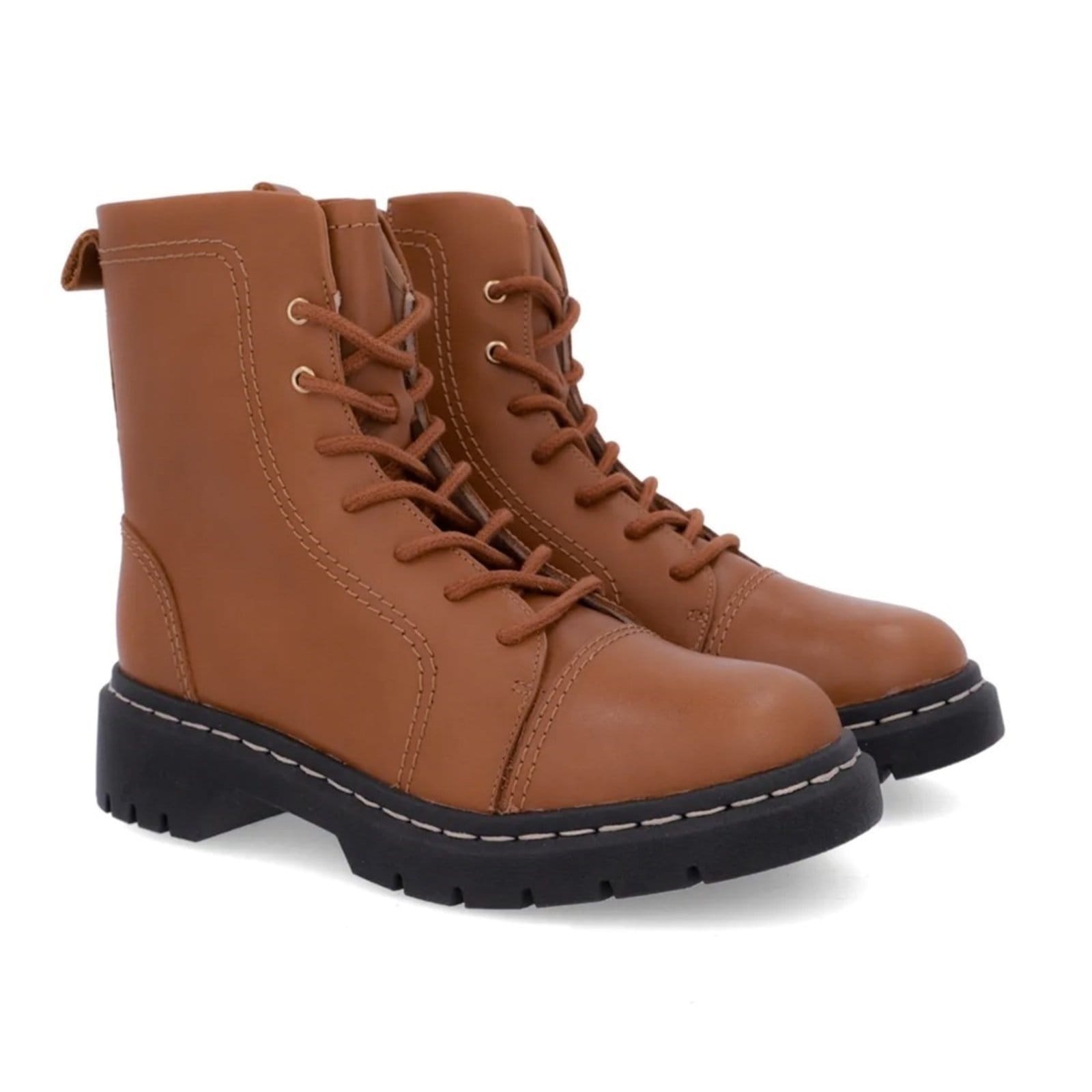 Vista 2 Coturno Usaflex Feminino Em Couro Cano Médio Tratorado AL1301 Usaflex caramelo