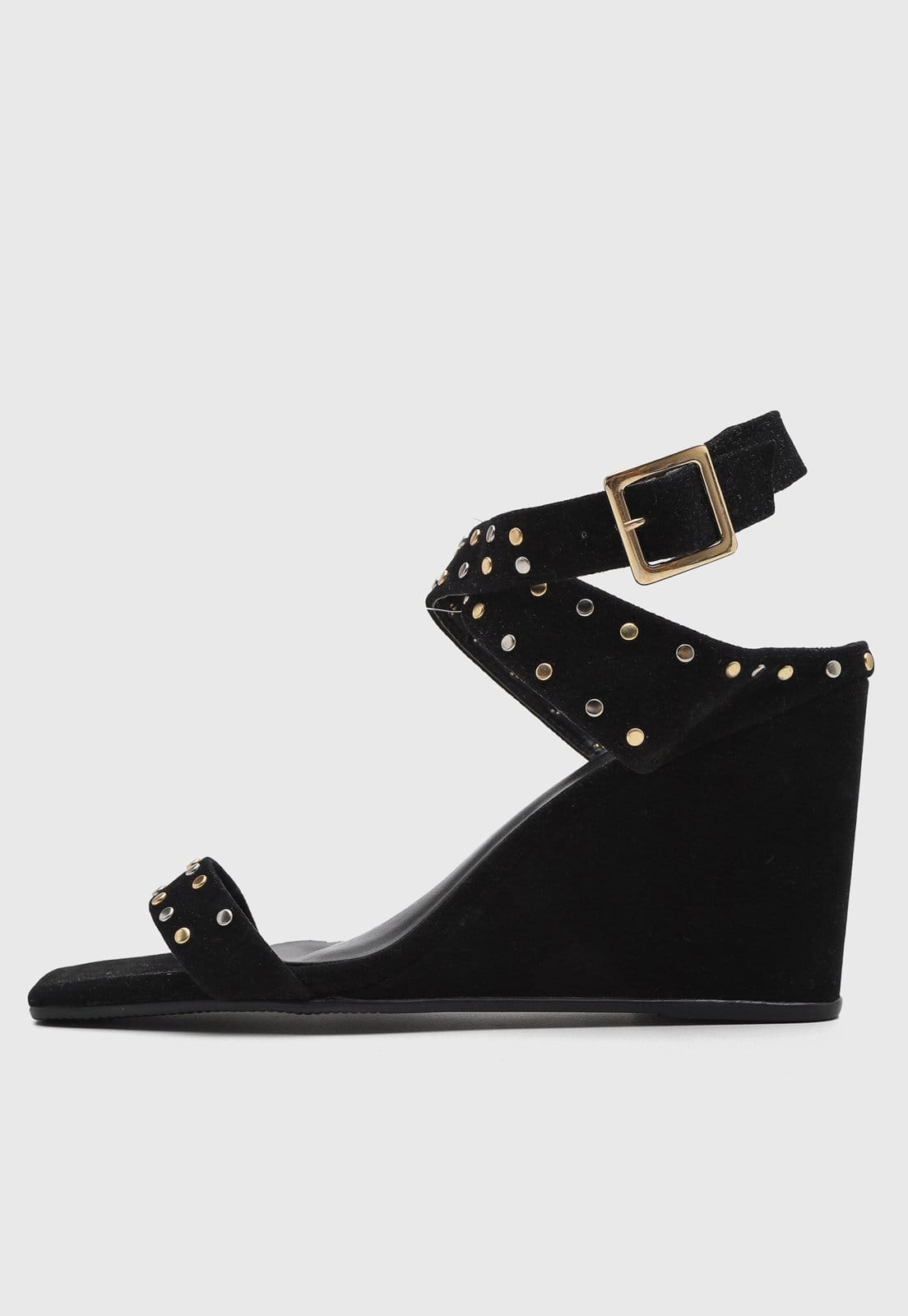 Sandália Feminina Lança Perfume Salto Anabela Preta