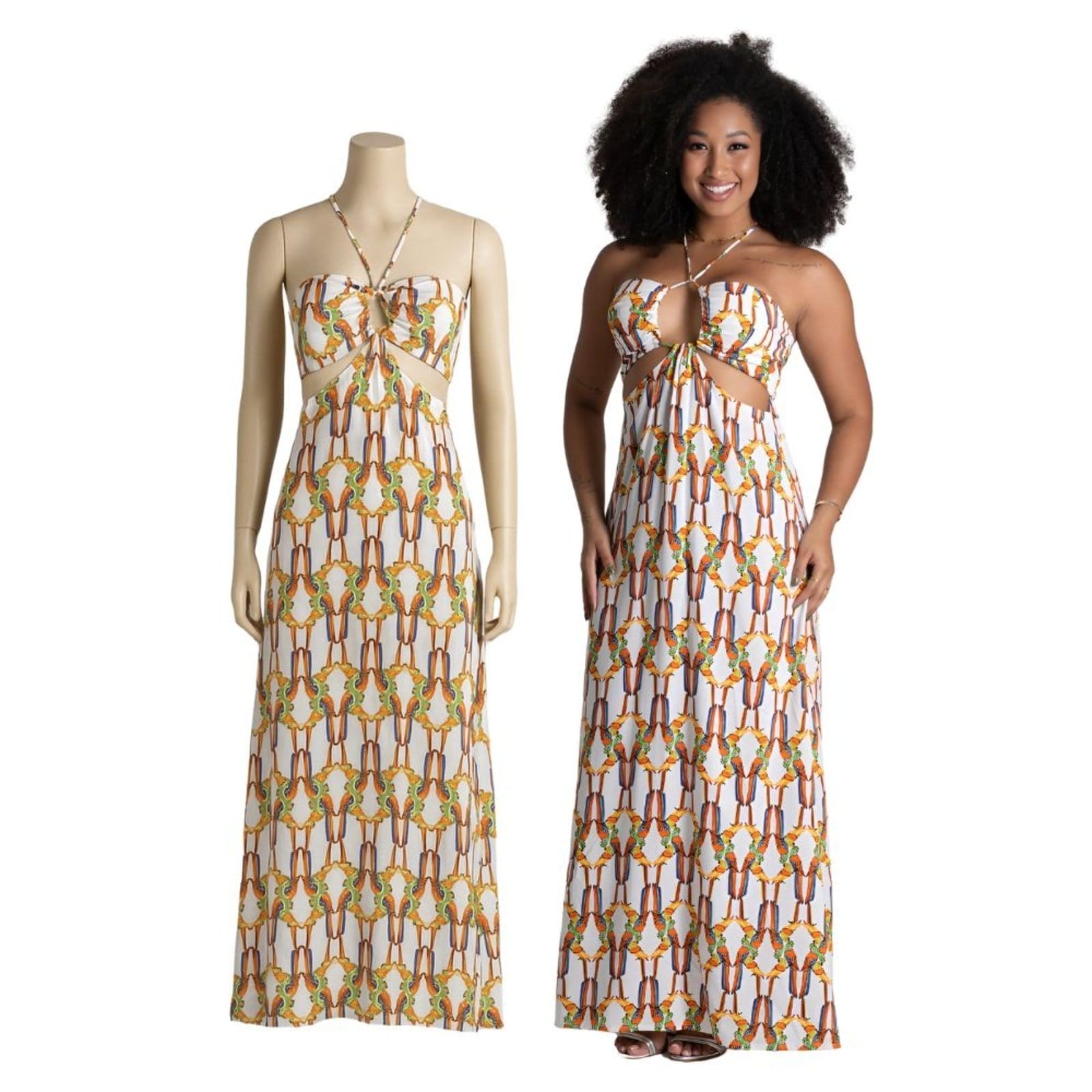 Vestido Longo Sawary Fashion Estampas Aves