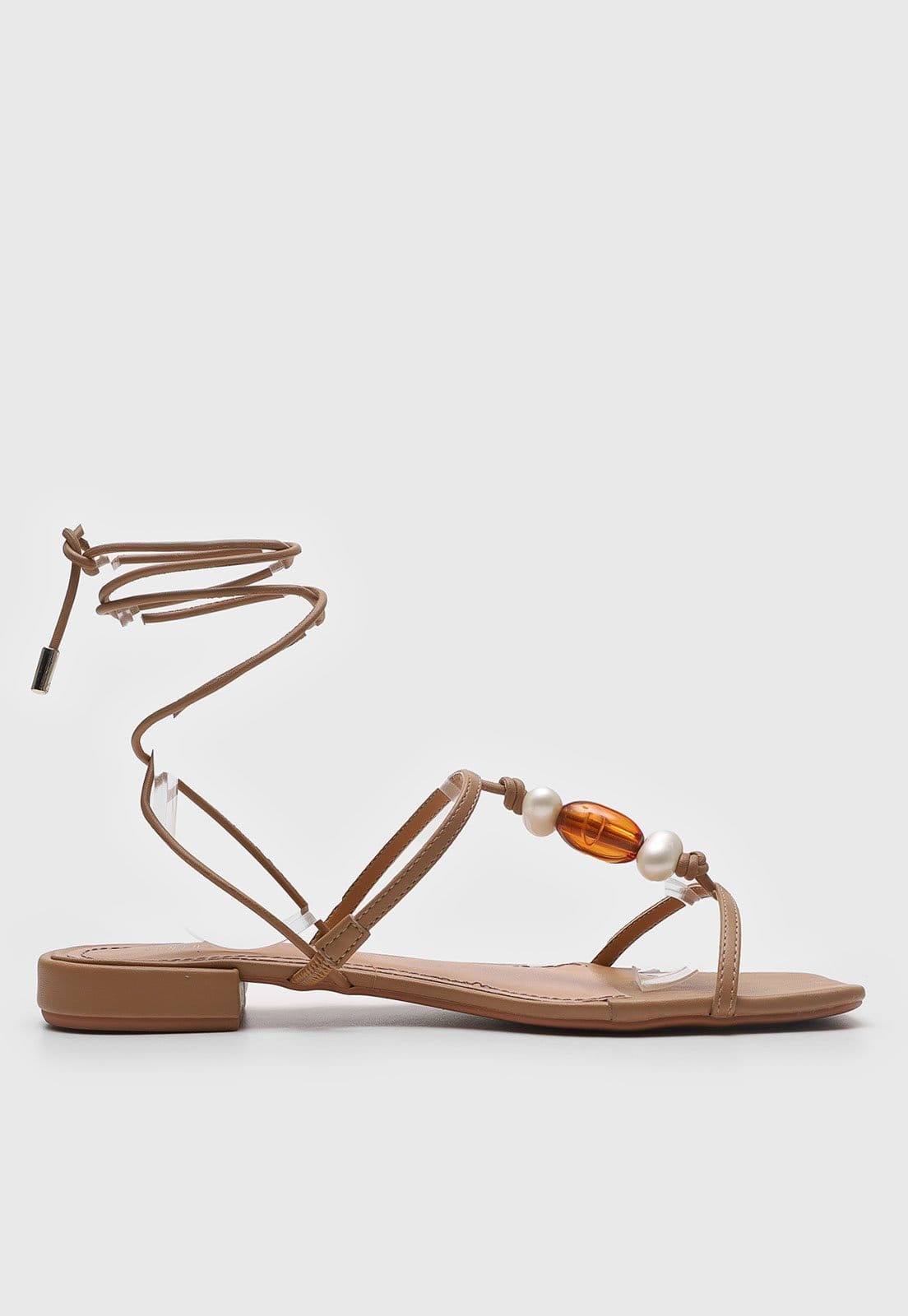 Vista 2 Rasteira Feminina Santa Lolla Com Amarração Pérolas Santa Lolla bege