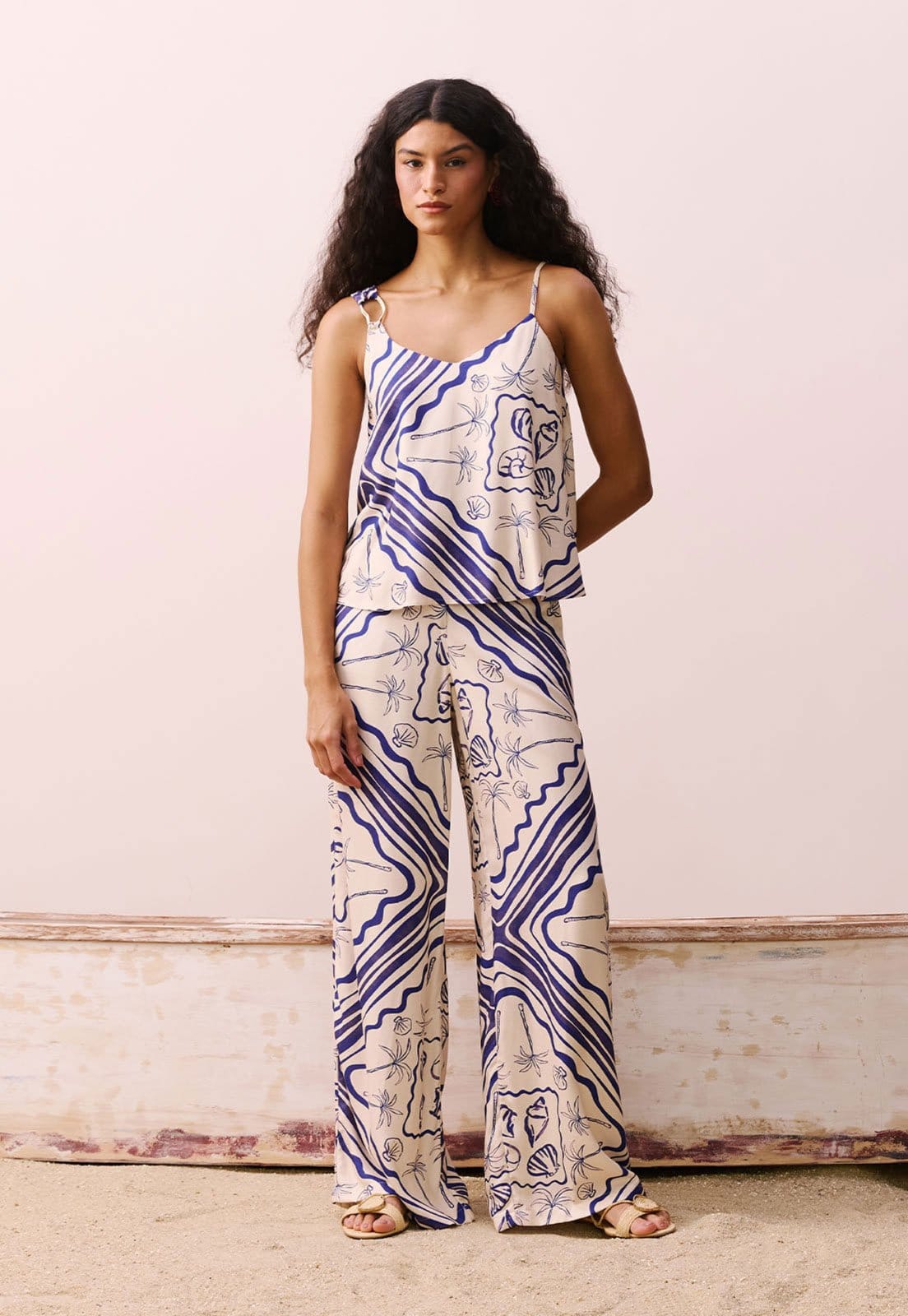 Vista principal Calça CaCay Pantalona Estampada Off-White CaCay off-white white