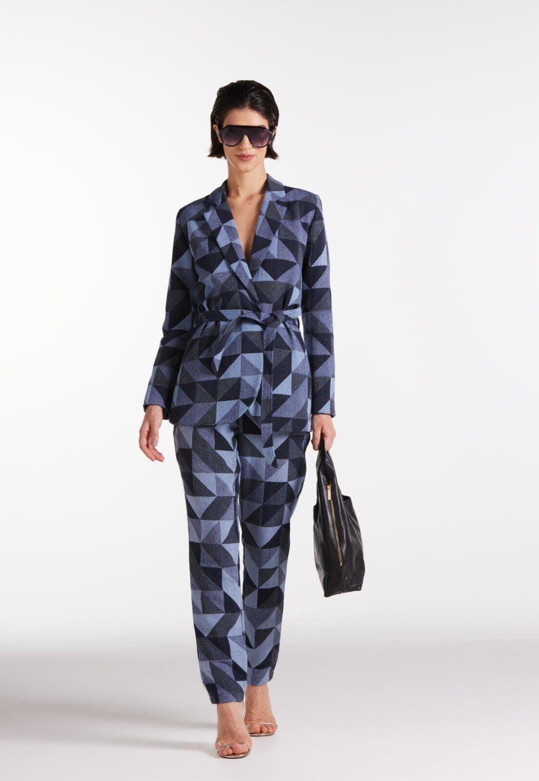 Vista principal Calça Alfaiataria Geométrica Traymon Mescla Traymon azul