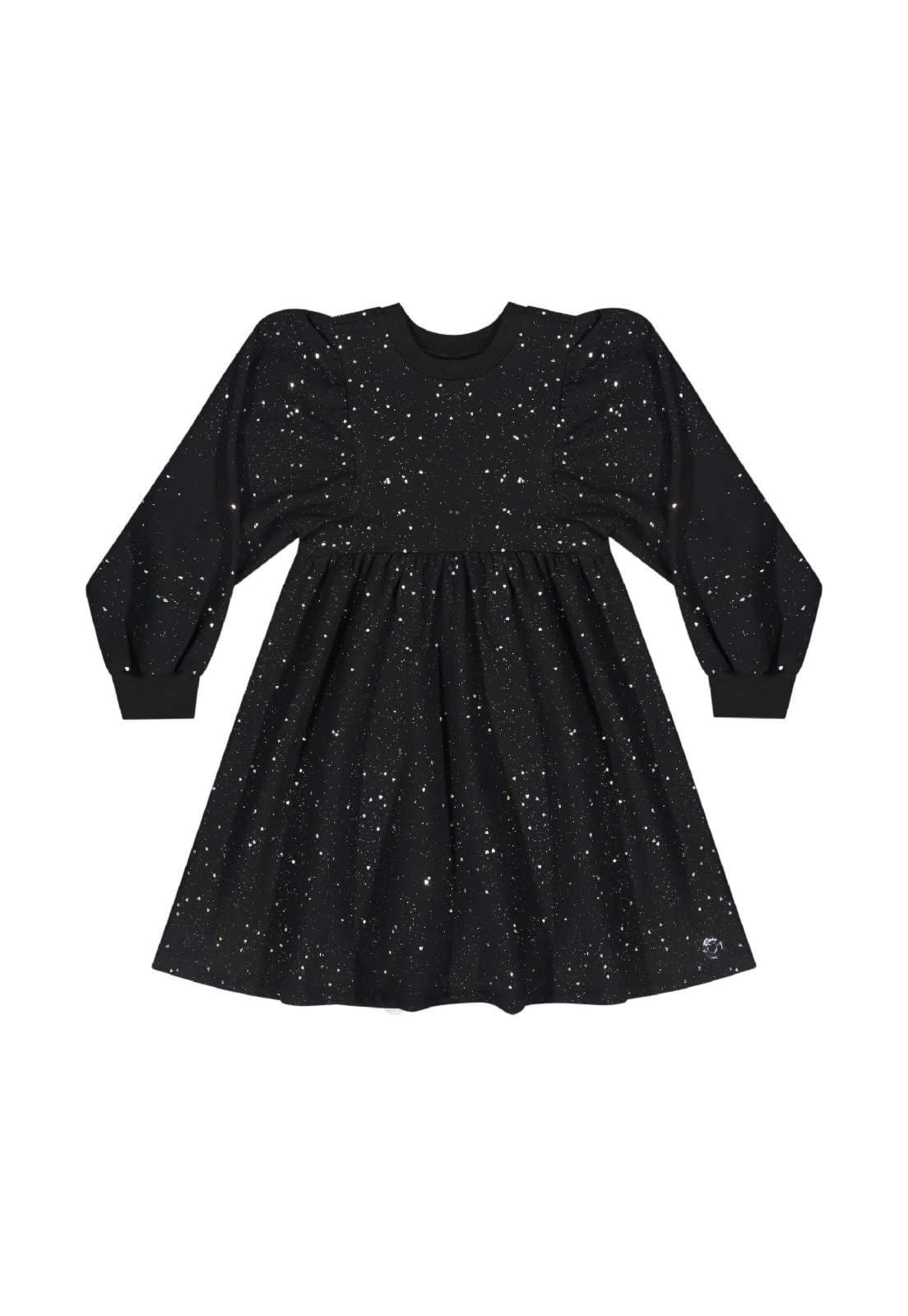 Vista 2 Infantil - Vestido Manga Longa com Glitter Quimby Quimby preto