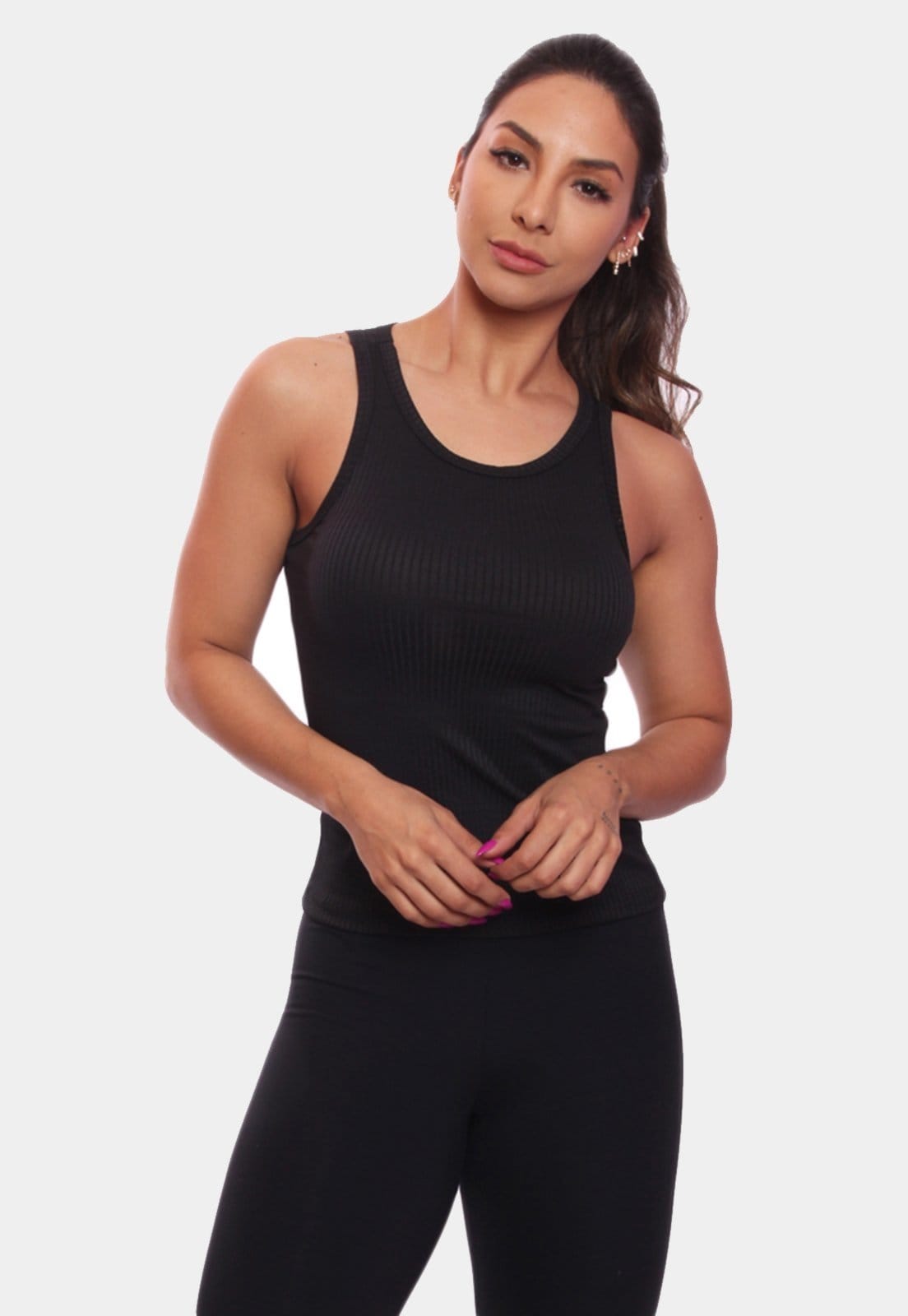 Vista 2 Kit 4 Regatas Nadador Canelada Feminina Lisa Blusa Blusinha Básica Colorido ADRIBEN multicolorido